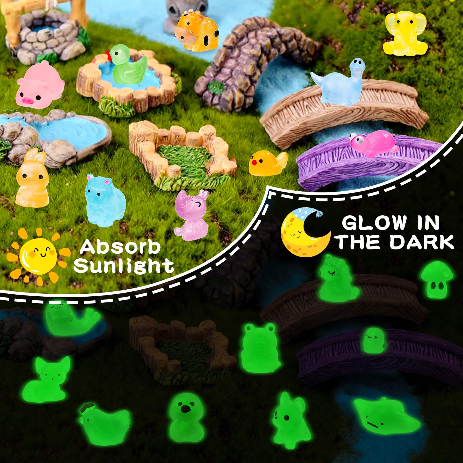 JIUDUOYUAN 120pcs Glow In The Dark Mini Resin Animals – Tiny Ducks, Cows, Dinosaurs For Garden, Aquarium & Dollhouse Decor