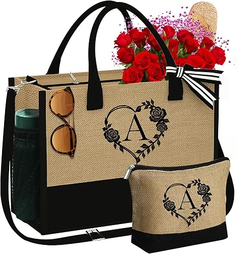YOOLIFE Bolsa de yute para la playa con cremallera, artículos esenciales de viaje para mujeres, amigas, mujeres, cumpleaños, damas de honor, regalos