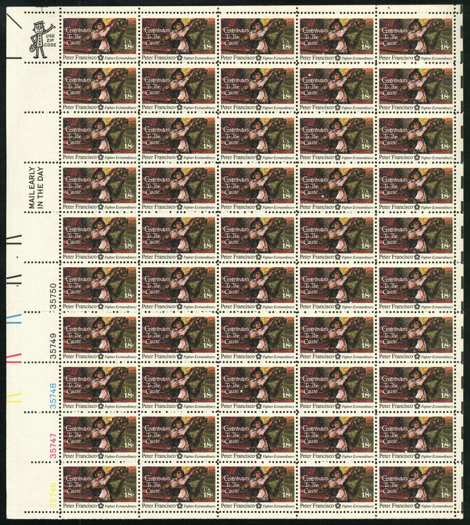 Peter Francisco Sheet of 50 x 18 Cent US Postage Stamps Scott 1562
