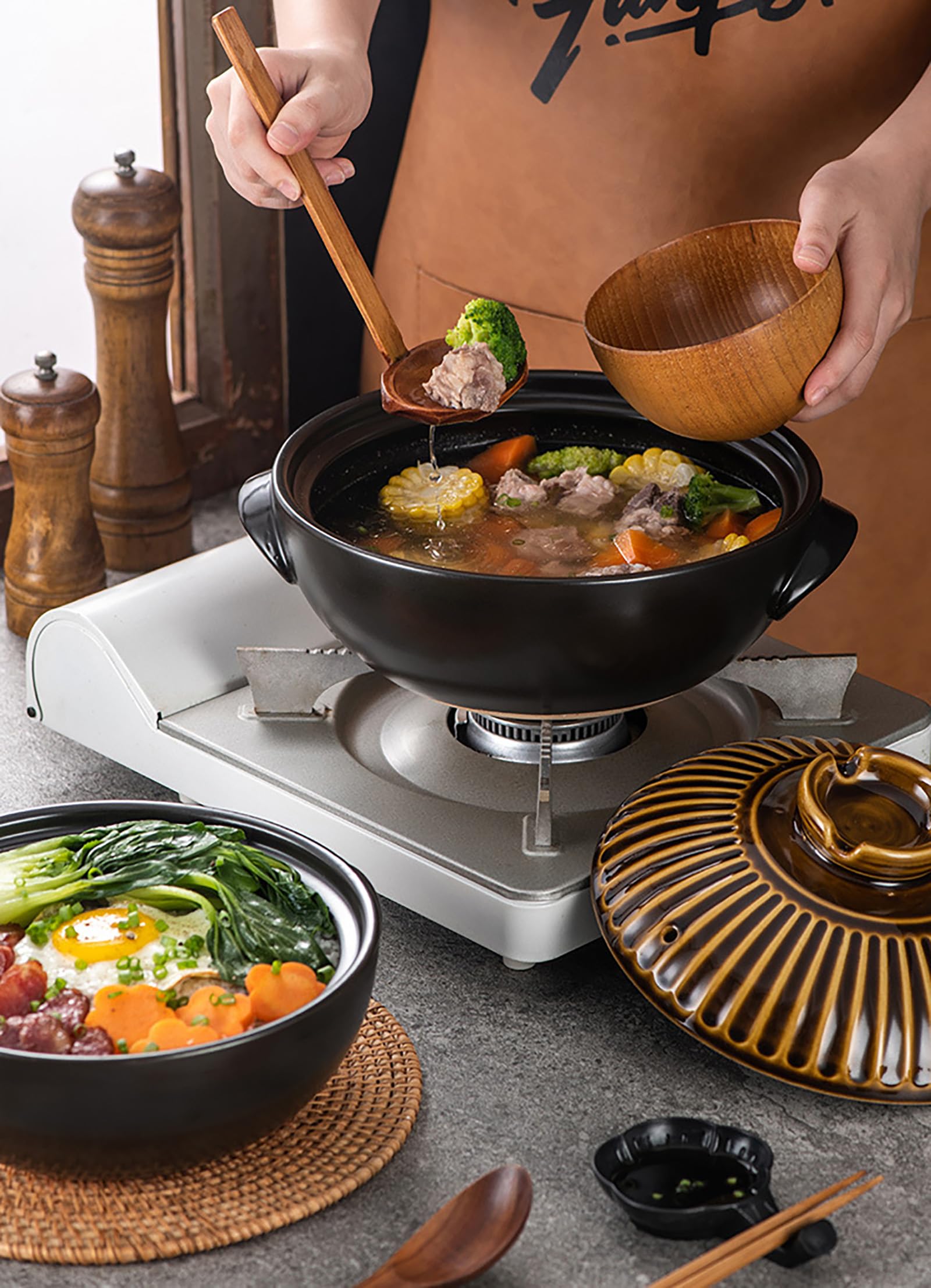 Keramik-Auflaufformen, Antihaftbeschichteter Kochtopf mit Deckel und Doppelgriff for Kochen, Suppe, Reis, Eintopf, Auflauf, Nudeln(Vintage Copper,10in)