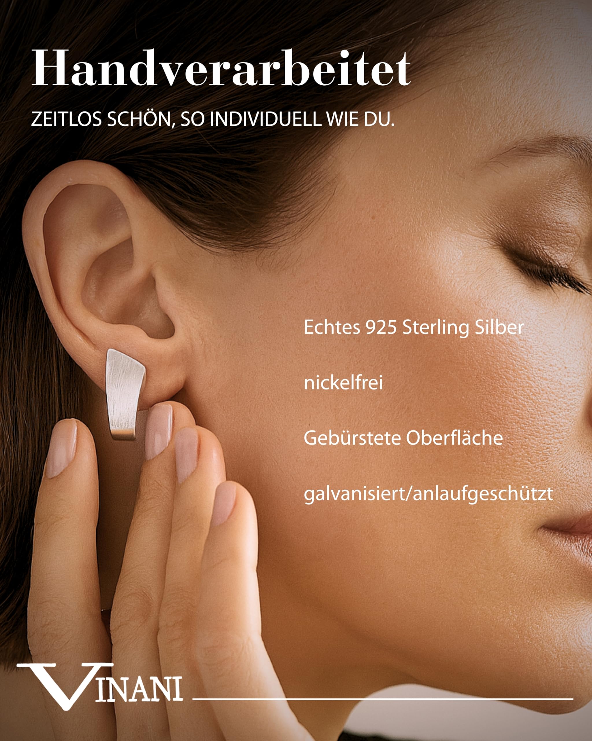 Vinani Damen Ohrringe 925 Silber - Klapp-Creolen Ohrring Set für Frauen aus 925 Sterling Silber U-Form gebürstet glänzend CDGG