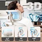 Vonesse chaise de bureau ergonomique avec repose-pieds, chaise de jeu d'ordinateur avec support Lombaire Dynamique & Siège en maille respirable de profondeur réglable, Chaises de bureau avec réglable 3D Appuie-tête et accoudoirs (blanc)