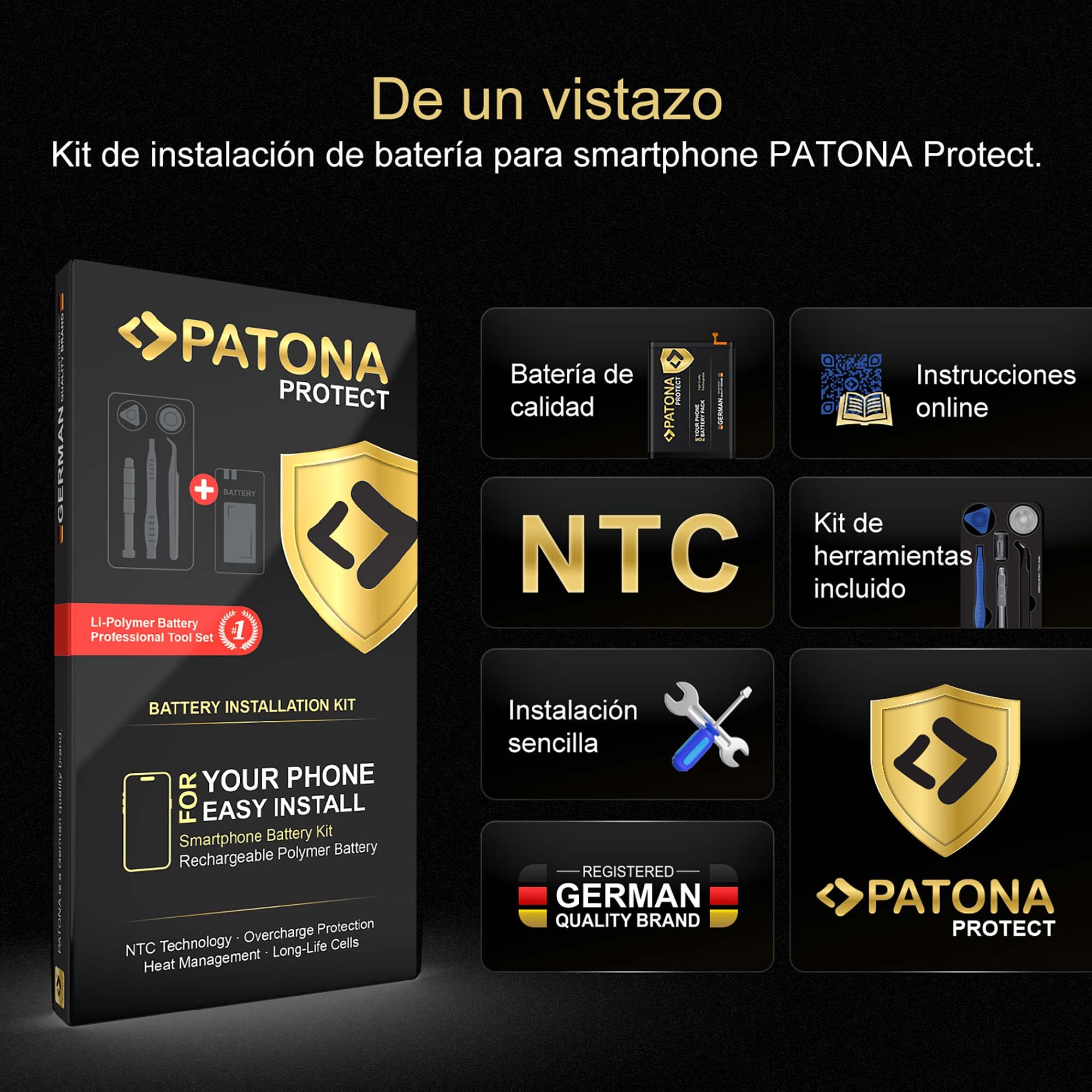 PATONA Protect Batería Repuesto para Samsung Galaxy S10 Plus SM-G975F 10+ EB-BG975BU – 4100mAh Li-Polymer para Smartphone, protección contra sobrecarga y Temperatura NTC, Incl. Kit de instalación