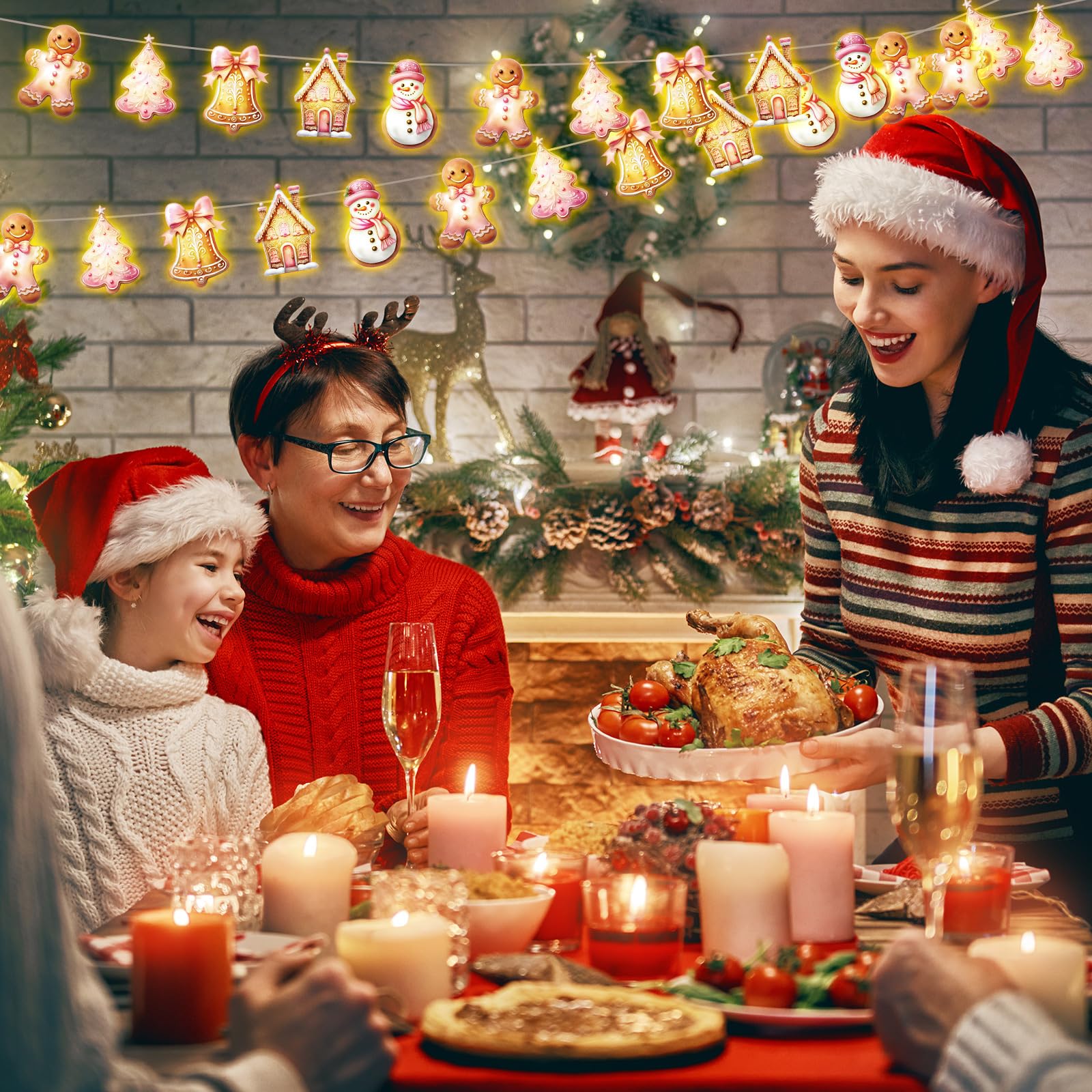 Ganeen Weihnachts-Lichterkette, 20 LEDs, 3 m, niedliche hängende Lichterkette für Weihnachtsbaum, batteriebetrieben, für den Innenbereich, Urlaub, für Weihnachten, Party, Dekorationen, Kaminsims