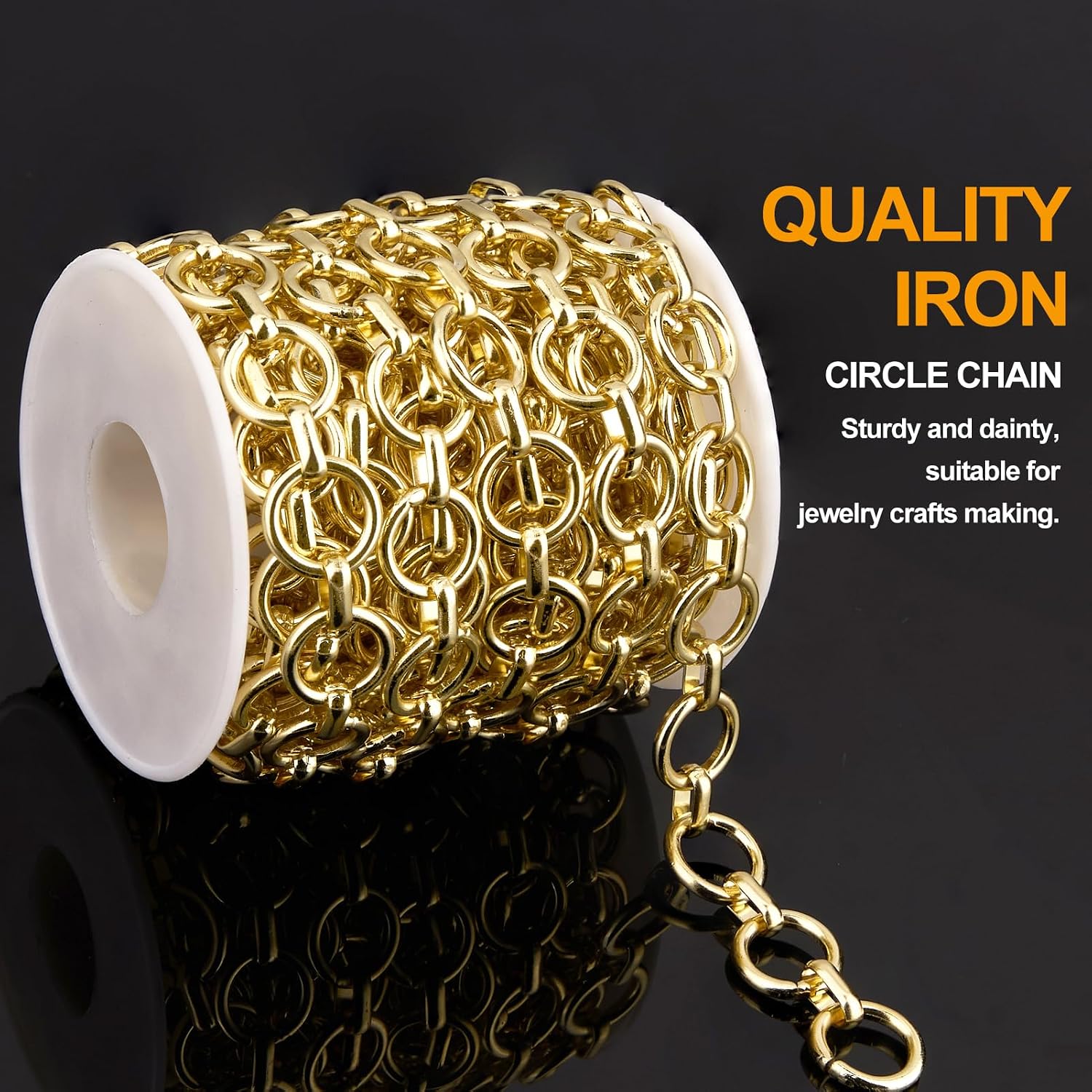 KYUNHOO 16.4 Feet Gold Plated Iron Chain for Jewelry Making 13MM Circle Chain Link on Spool for Men Women Make Jewelry Crafts