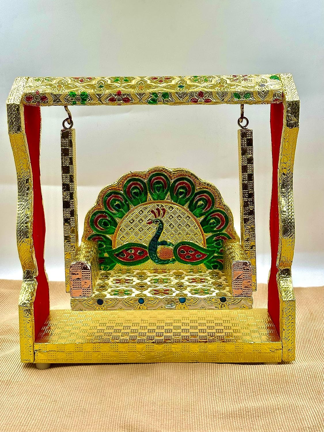 RSN Wooden Handicraft Peacock Meenakari Jhula for Laddu Gopal/Bal Gopal Idol/Krishana Jhula/Jhoola/Laddu Gopal for Home Temple (8.5 inch) 3