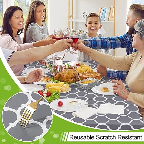 Miniatura 4 de Smiry Mantel de vinilo 100 % impermeable, mantel de parte trasera de franela lavable para mesas rectangulares, funda de mesa de plástico marroquí