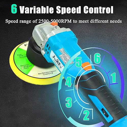 Miniatura 4 de Pulidora inalámbrica de 20 V, pulidora orbital redonda de doble acción de 5 pulgadas con 6 velocidades variables, mango antivibración, cera de