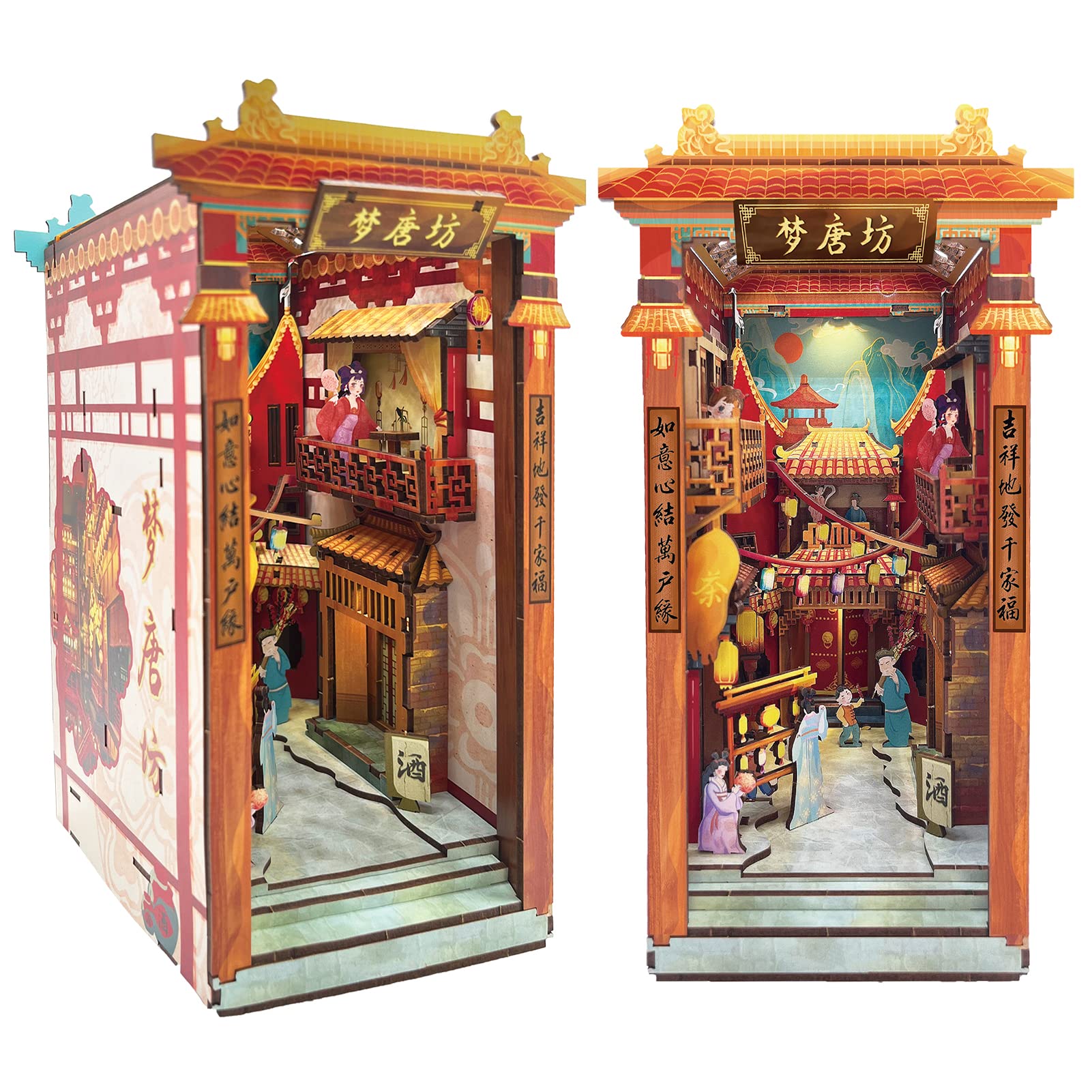 Spilay DIY Dollhouse Miniature Book Nook Assemble Kit,3D Wooden Puzzle Bookshelf Insert Decor with Sensor Light,Bookends Model Build-Creativity Kit for Adults Birthday Gift (SQ01)