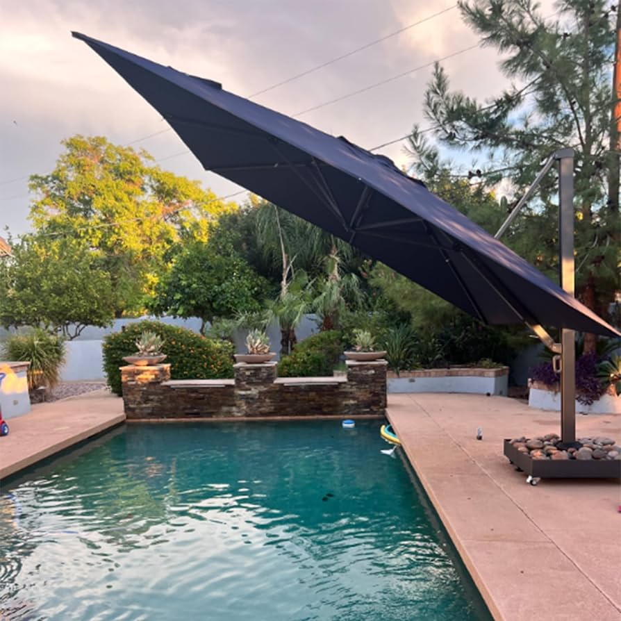 PURPLE LEAF 11.5' X 15' Rectangle Patio Umbrella Large Cantilever Outdoor Aluminum Offset Umbrella with 360-degree Rotation for Garden Deck Backyard Pool Navy Blue : Patio, Lawn & Garden