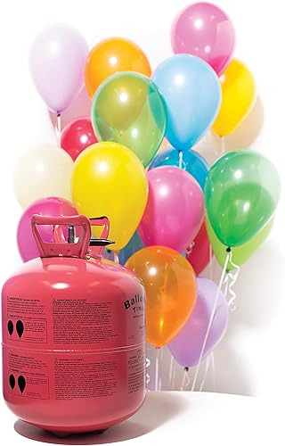 Miniatura 2 de TCDesignerProducts Tanque de helio desechable 15 pies cúbicos 50 globos de látex surtidos 1 rollo de cinta válvula de fácil apertura y tubo de