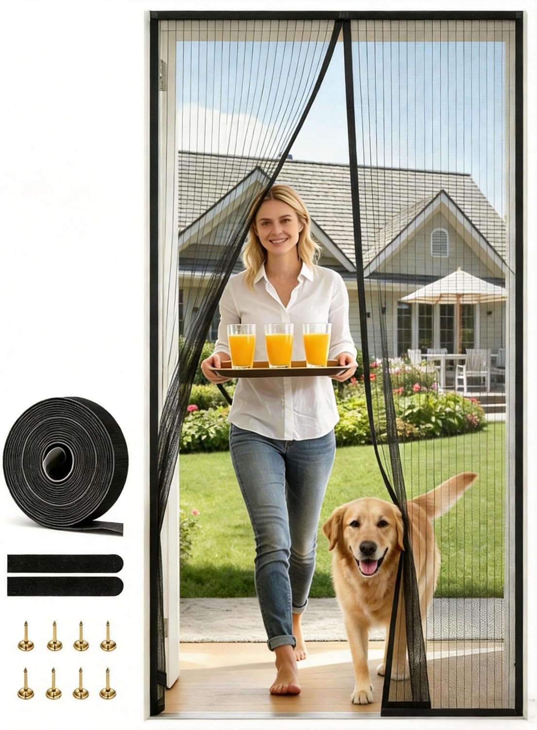 Magnetic Screen Door 38"x83" Heavy Duty Mesh 36 Magnets Self Closing Bug Proof Door Screen Easy Install Hook & Loop
