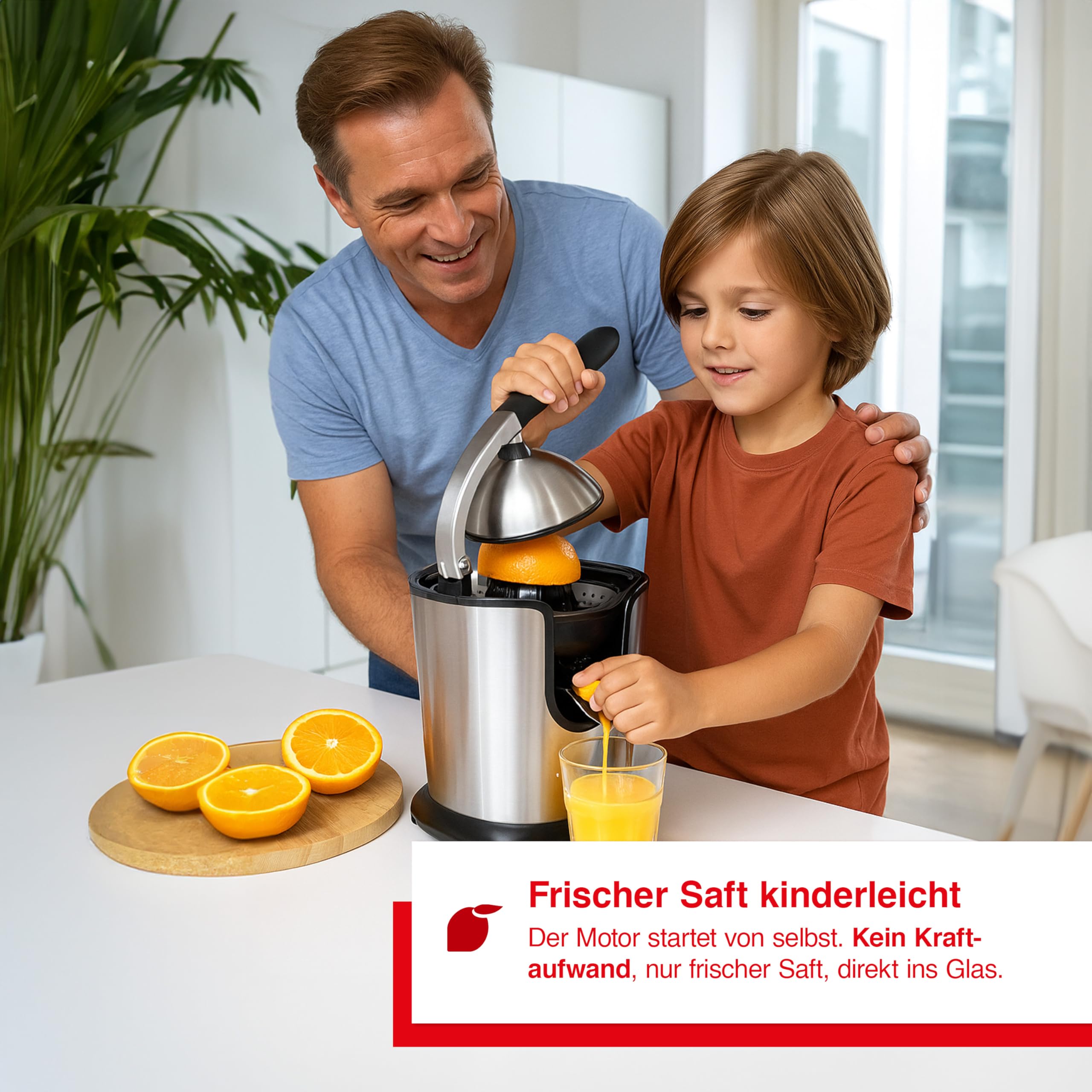 Solis Citrus Juicer 8453 Zitruspresse Elektrisch - Zitronenpresse - Orangenpresse - Einfache Startautomatik - Leiser Motor - Saftpresse Elektrisch aus Edelstahl - 160 Watt | Metall-Pressarm, Startautomatik, Anti-Tropf, spülmaschinenfest, für Orangen, Zitr