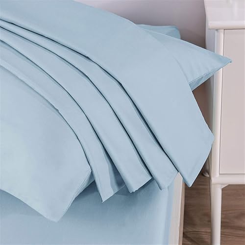 Miniatura 7 de DaDa Bedding - Sábana bajera ajustable relajante color azul menta con fundas de almohada, espuma de mar de algodón, color azul cielo claro, tamaño