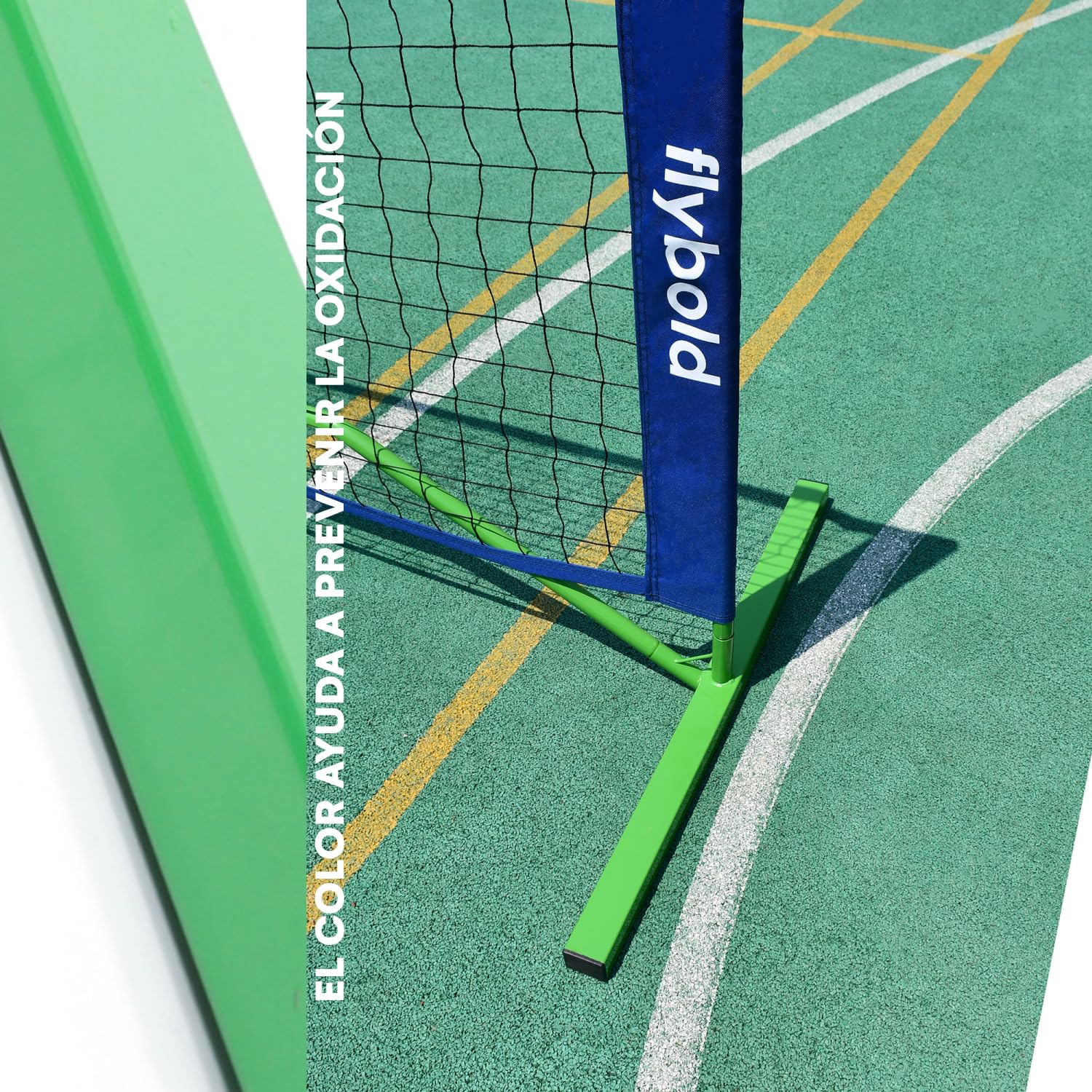 flybold Red de pickleball | Juego portátil con/sin 4 palas | Equipo de tamaño de regulación de red, postes de metal entrelazados ligeros y resistentes con bolsa de transporte para juegos en interiores