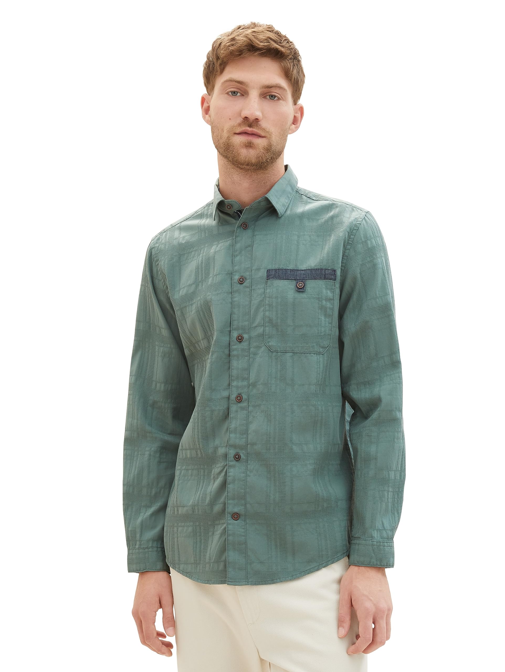 TOM TAILOR Camicia Uomo Slim Fit A Righe Sottili – Tessuto In Cotone Strutturato, Colletto Kent, Maniche Lunghe (Rosso, Dobby Structure)