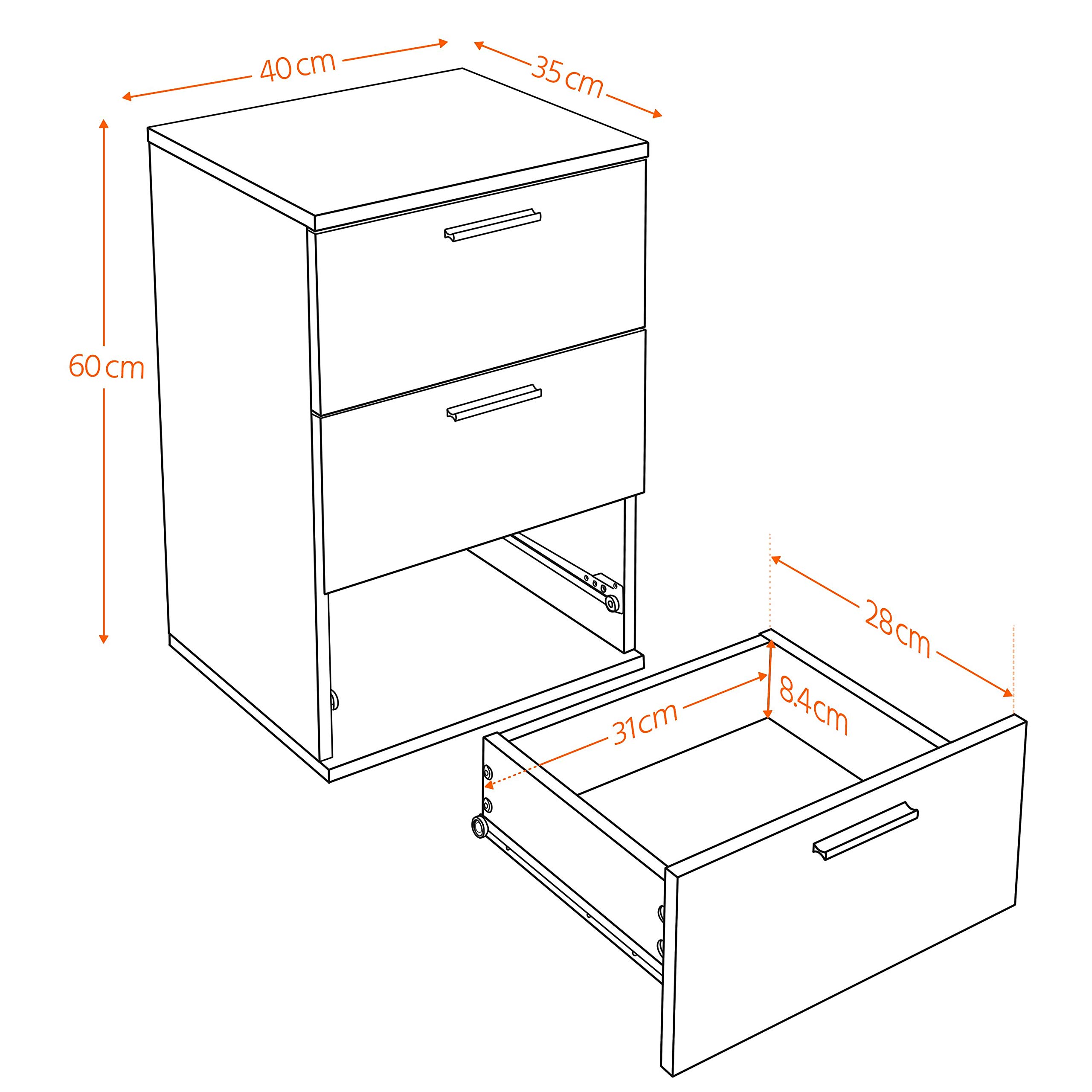 Yaheetech Comodino Camera da Letto Comodino Bianco con 3 Cassetti Cassettiera in Legno MDF Mobile da Letto Portaoggetti 60 x 40 x 35 cm