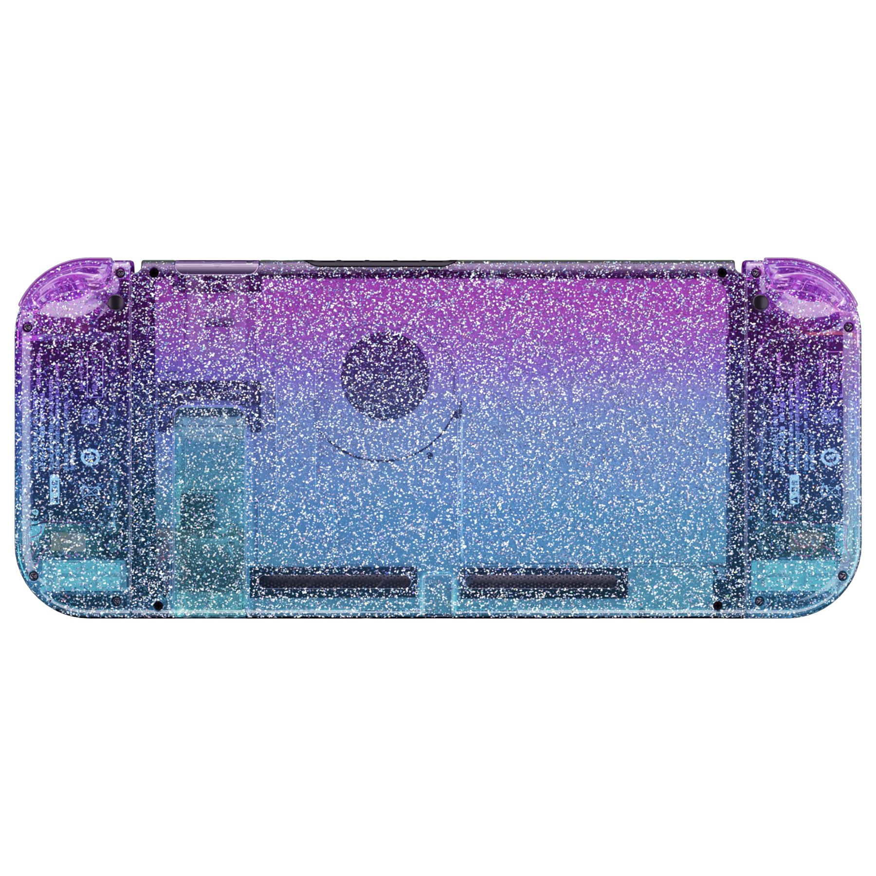 eXtremeRate Custodia Tasti Ricambio per Nintendo Switch,Cover Scocca Pulsanti Kit DIY per Joycon,Senza Controller e Console-Trasparente Glitterato Viola Ciano