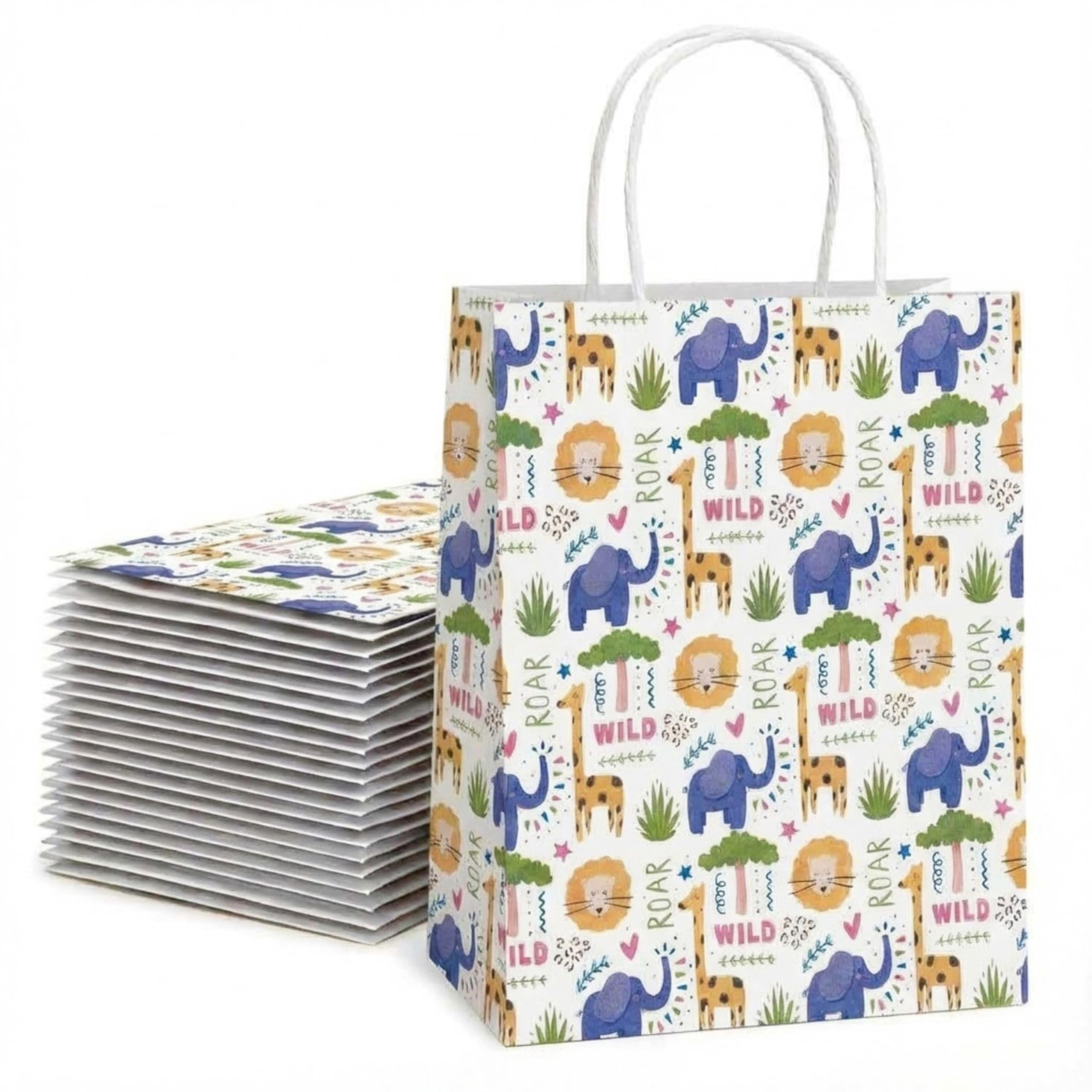 PARTEET 10PCS Cartoon Theme Gift Bag with Handle|Reusable Paper Bag, Packaging, Carry Bag for Gifting, Wedding, Shopping, Party Favours Bags, Return Gifts & Daily Use (30x25x10) CM (Animal-Theme)