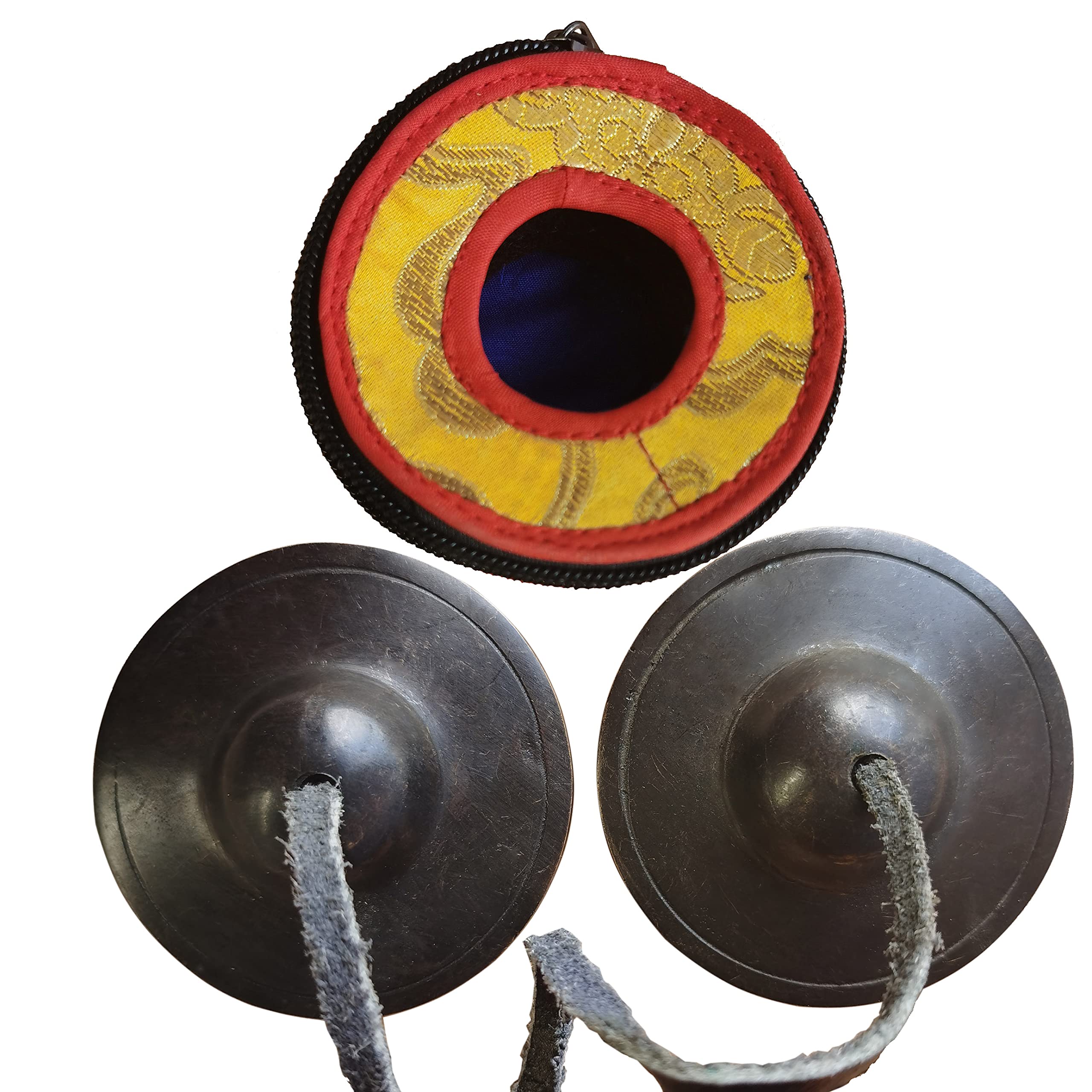 Set di Campane Tibetana Tingsha Tibetano - Cimbali Piatti Piattini da dita Tibetani - Fatti a Mano in Nepal - Ottone, Marrone Liscia, 6,5 cm