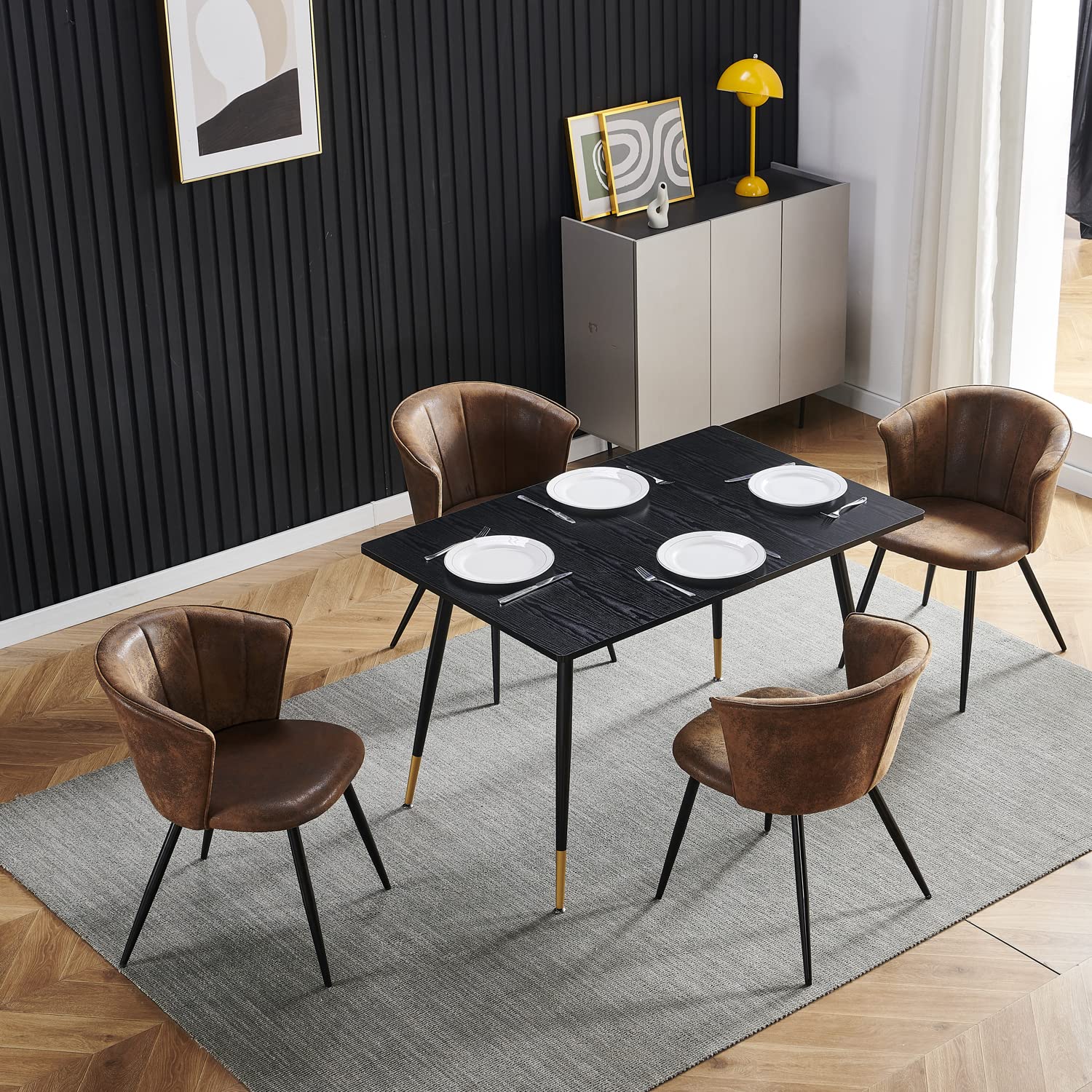 MEUBLE Cosy Juego de 2 Sillas de Comedor Vintage Sillón Tapizado en Gamuza con Reposabrazos Patas Metálicas para Cocina Salón