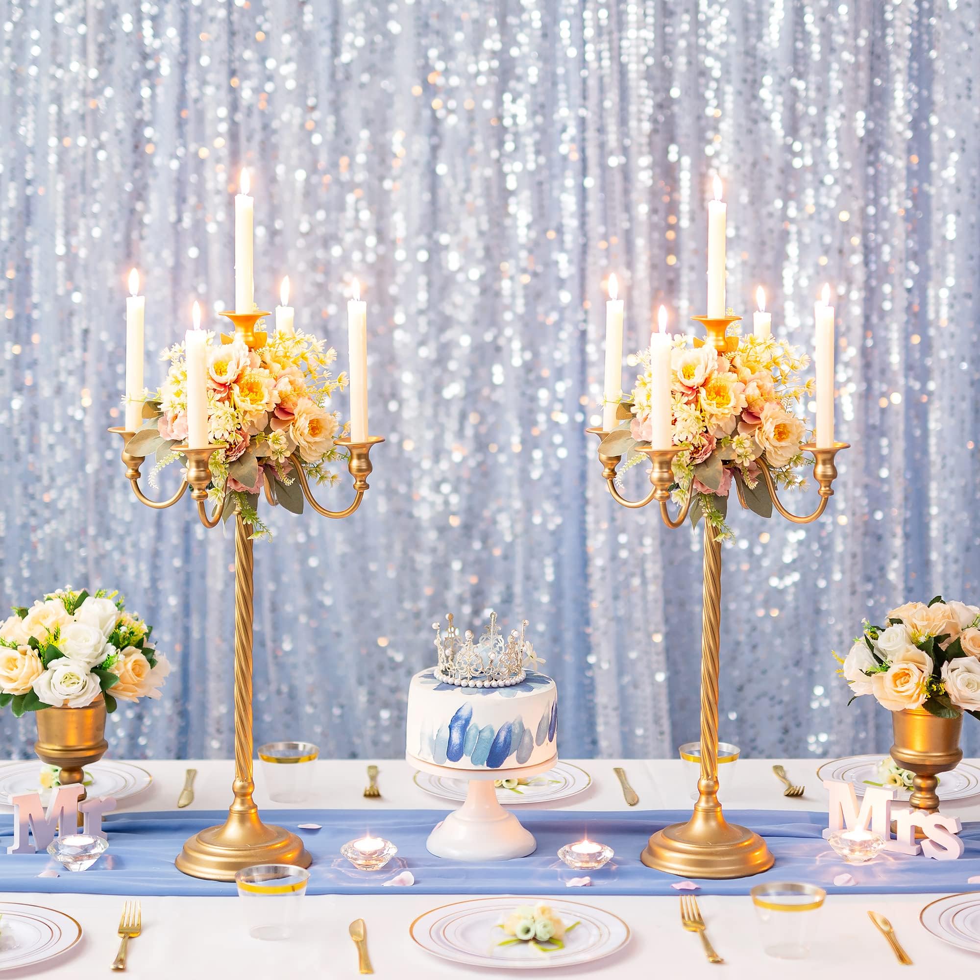 Lot de 2 chandeliers de mariage à 5 branches en métal doré à 5 branches en spirale pour Noël, centres de table, événements, cérémonie, réception