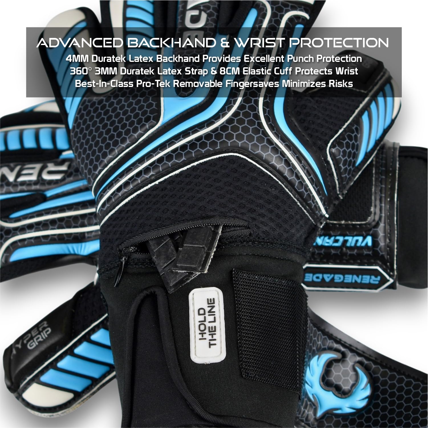 Renegade GK Vulcan Gants De Gardien De But (Tailles 6-11, Level 3) 3.5+3MM Hyper Grip & Pro-Tek Fingersaves | Gant de Football Polyvalent | Gant Gardien de But Adulte, Homme, Junior