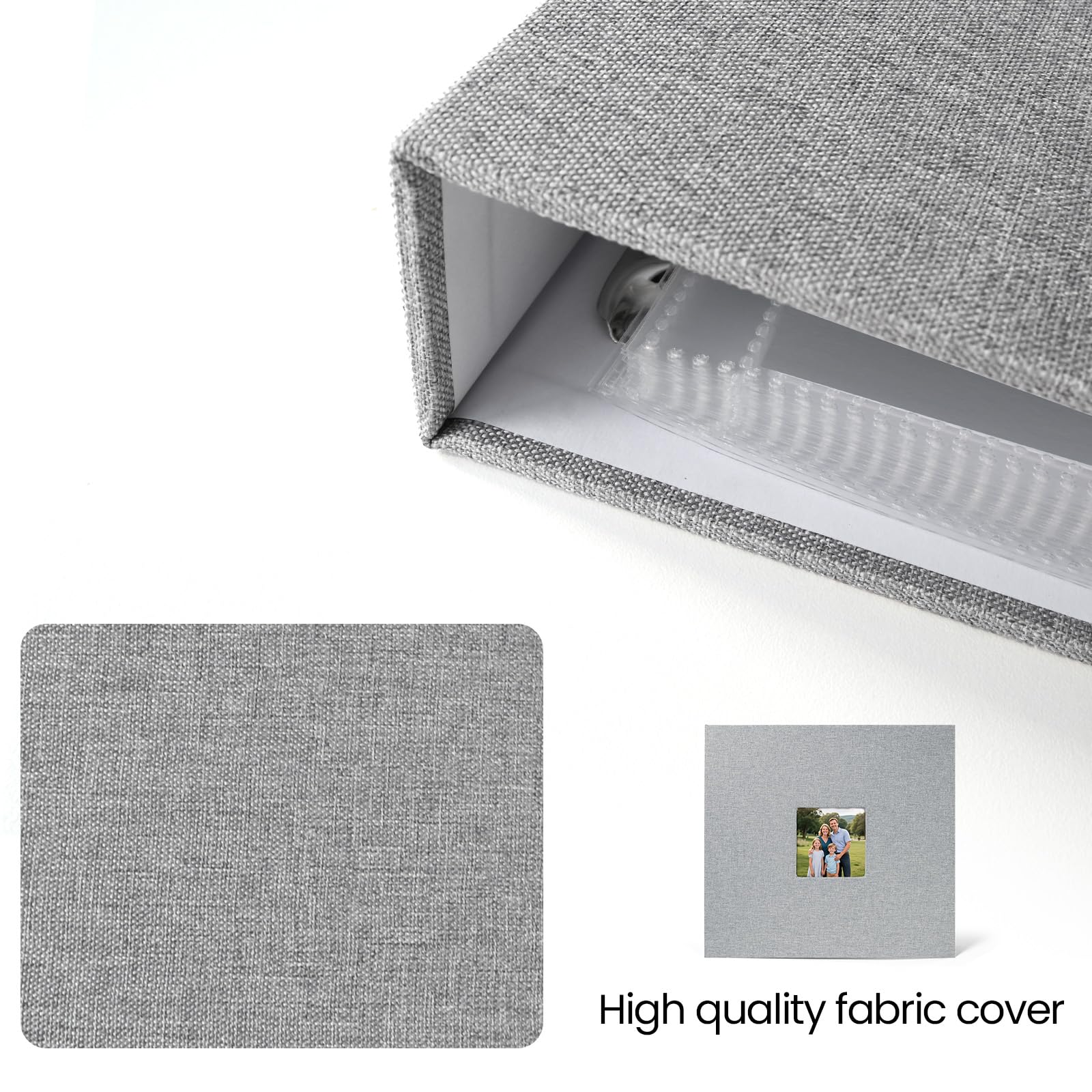 Raccoglitore a 3 anelli, 30 x 30 cm, copertina in lino, 30 tasche con custodie in plastica, 60 pagine, 30 x 30 cm, cartella artistica per matrimoni, baby adventure (grigio)