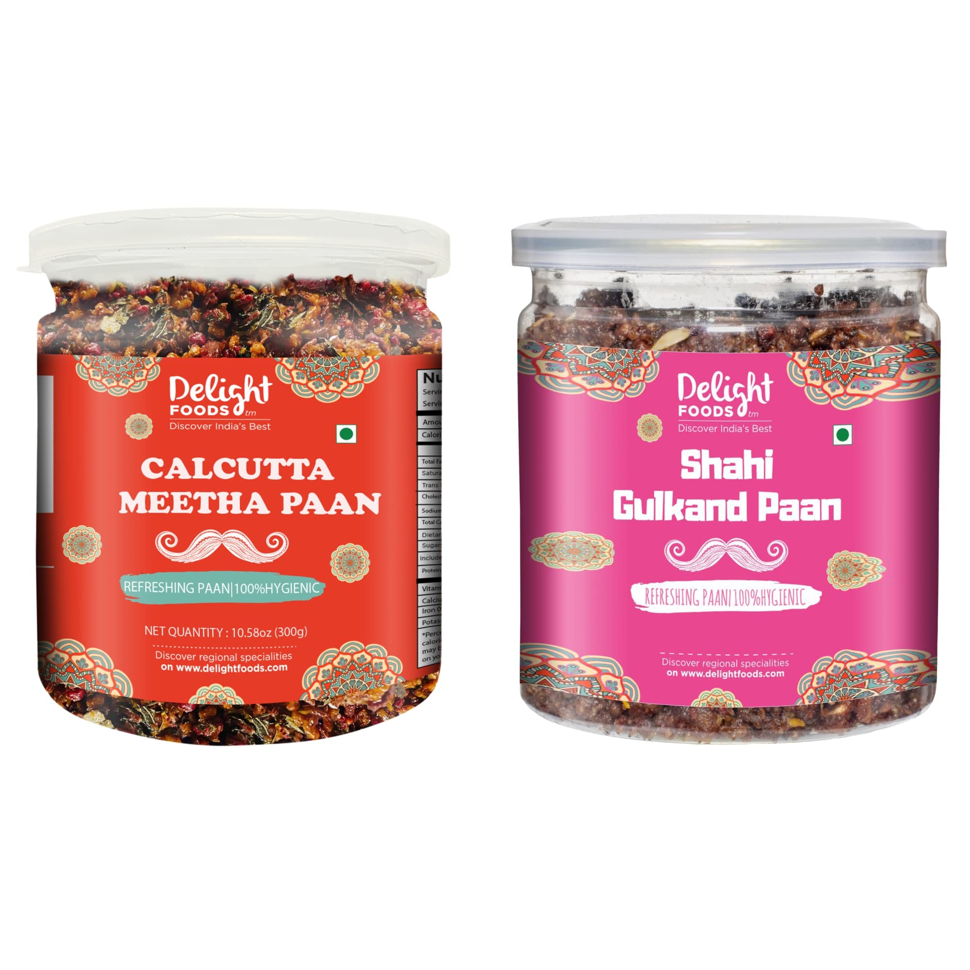 Delight Foods Calcutta Meetha Paan Without Supari & Shahi Gulkand Mukhwas Mouth Fresheners, 600grams (300gm each) | Sweet Paan Hygienically Packed Traditional Mukhwas | Mouth Freshener