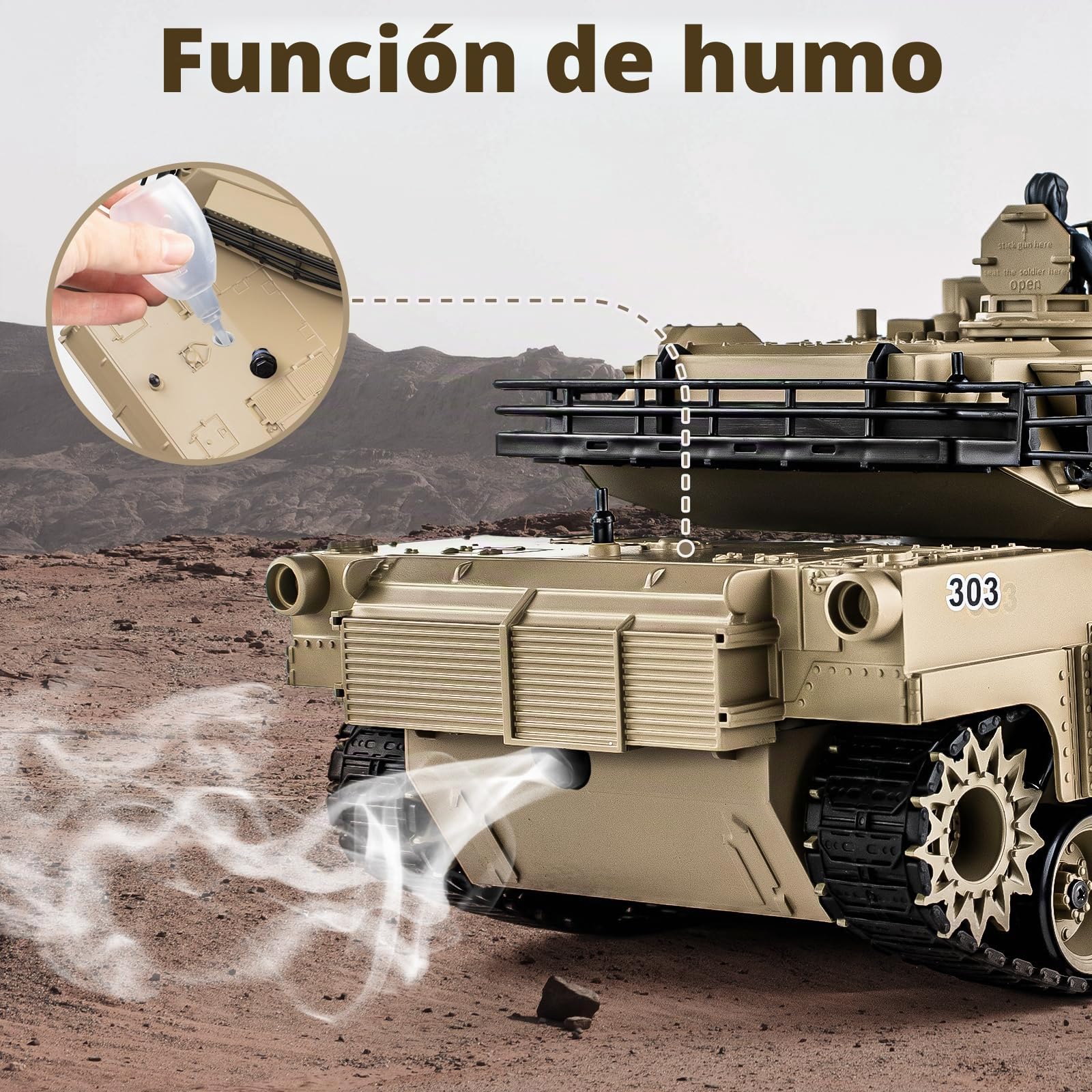 Supdex Tanque teledirigido 1:18, 2.4 GHz M1A2 Abrams, Modelo de Tanque telecontrolado, 15 Canales con Humo, luz y Sonido, vehculo Militar RC para Adultos y Nios