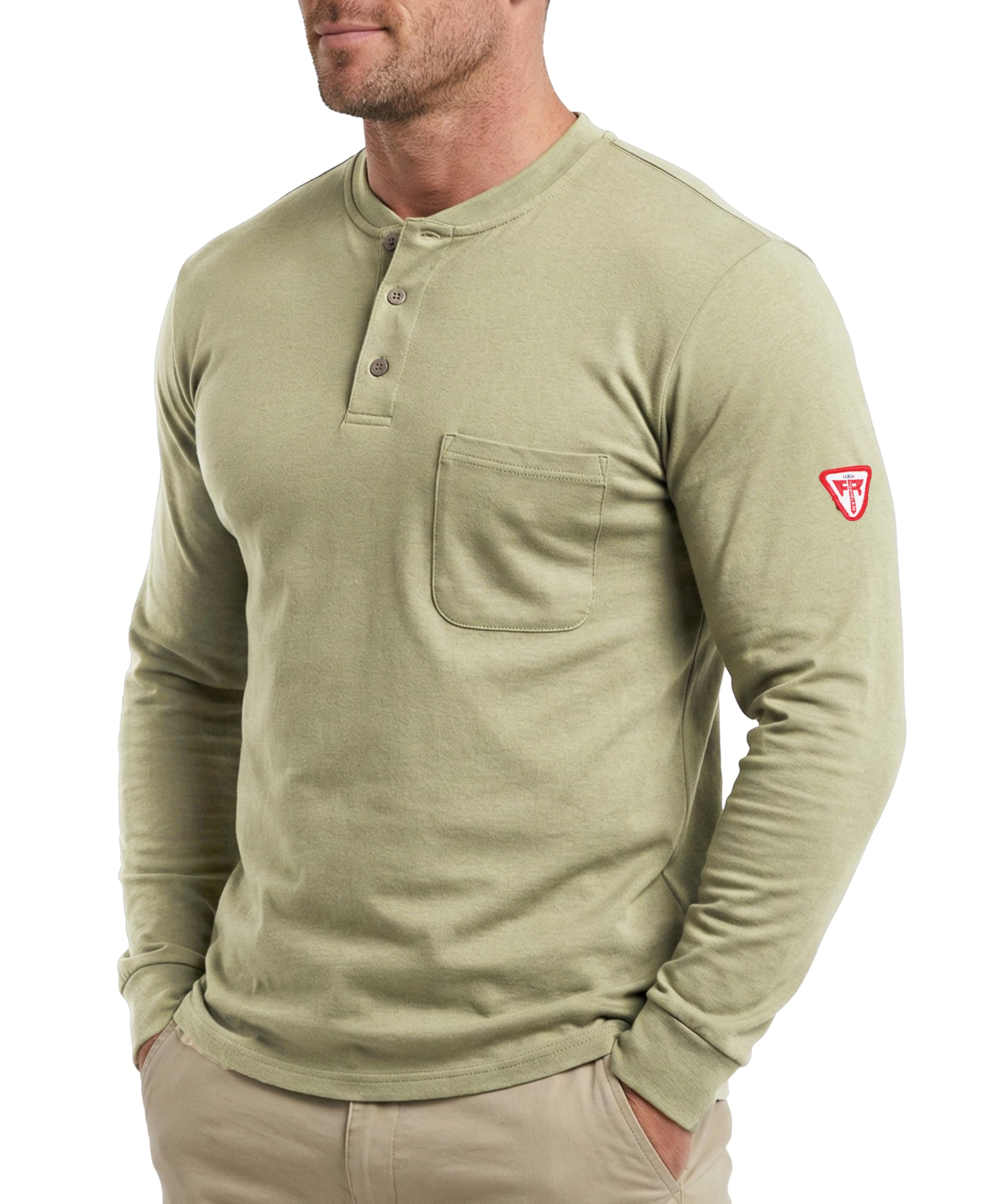 TICOMELA FR T Shirt Flame Resistant Shirt 5.5oz 100% Cotton Light Weight Workwear Men's Long Sleeve Henley Shirts - beige - XL