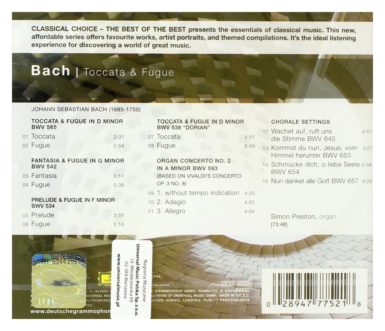 Toccata & Fuge Bwv 565 (2 CD)