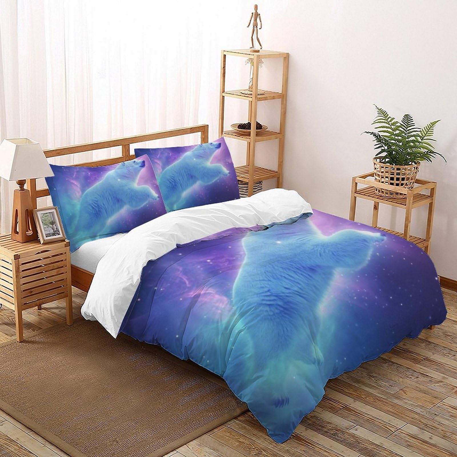 Housse de couette ours polaire 3D 260x220cm avec 2 taies d'oreiller