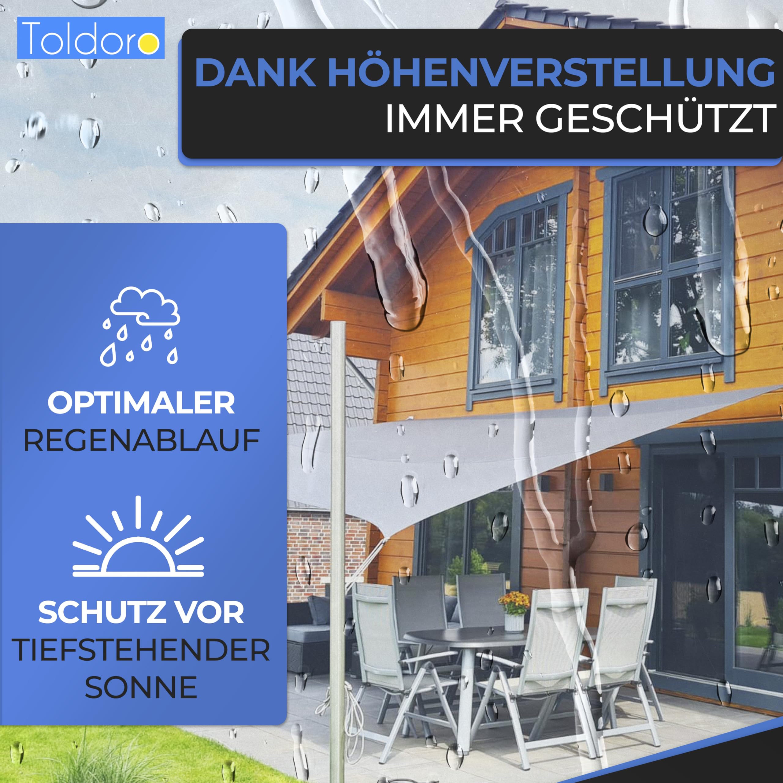 Toldoro 2,5m Sonnensegelmast höhenverstellbar/rostfreier Sonnensegelmast aus V2A Edelstahl/Pfosten für Sonnensegel mit Gleitschiene zur Höhenverstellung/Stabiler Sonnensegel Mast