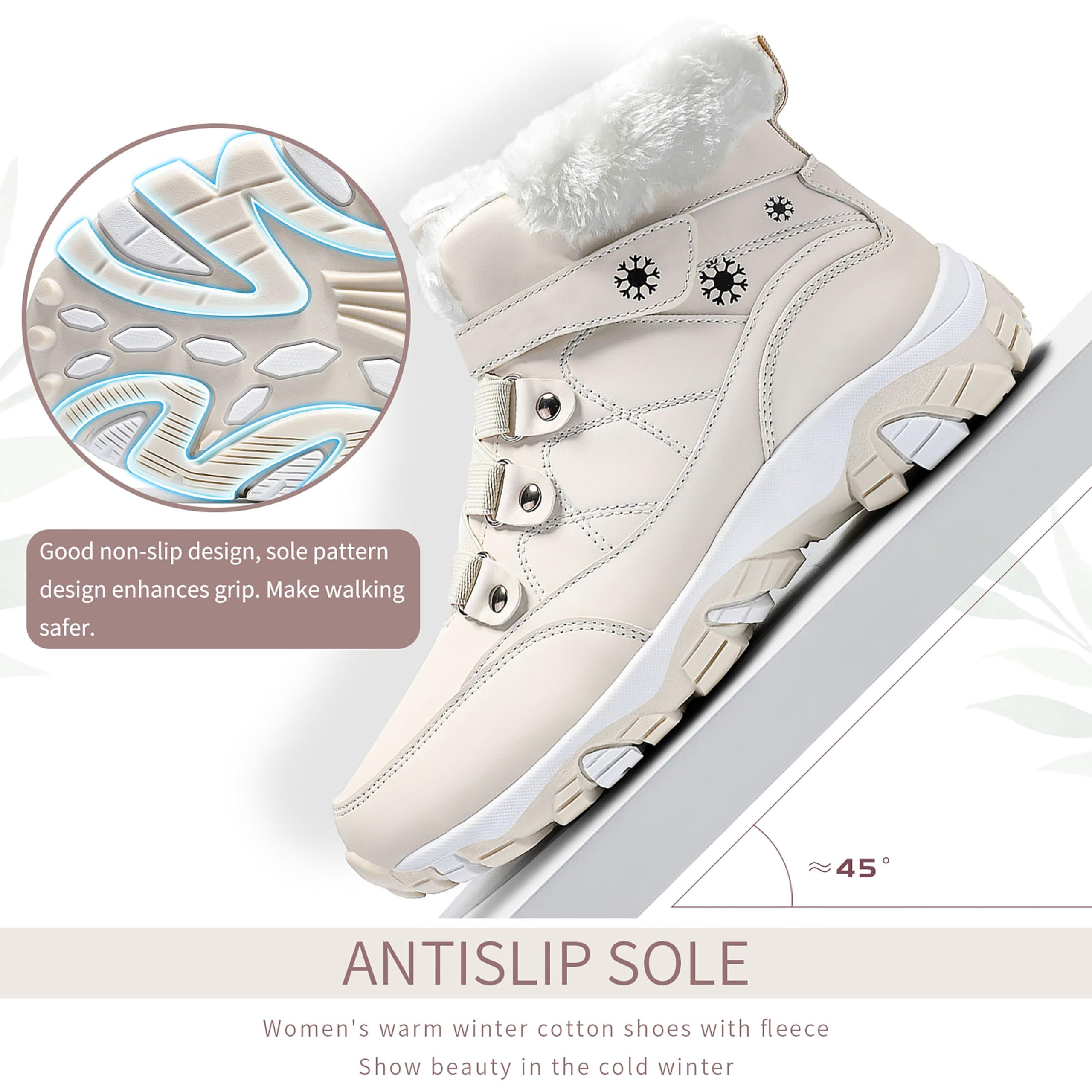 ASHION Femmes Chaussures d'hiver Bottes de Randonnée Chaudement Fourrées Bottes de Neige,A Beige,37 EU