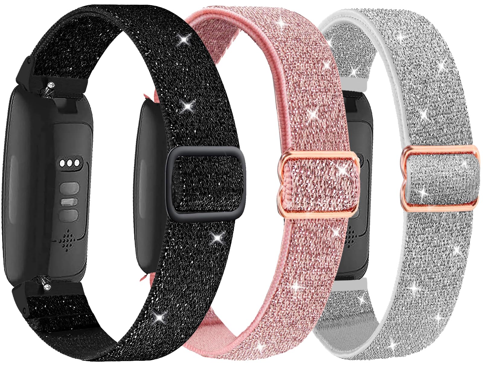 Nigaee 3 Pack Elastic Nylon Bands Compatible with Fitbit Inspire 3/Inspire 2/Inspire HR/Inspire,Adjustable Breathable Replacement Straps Soft Nylon