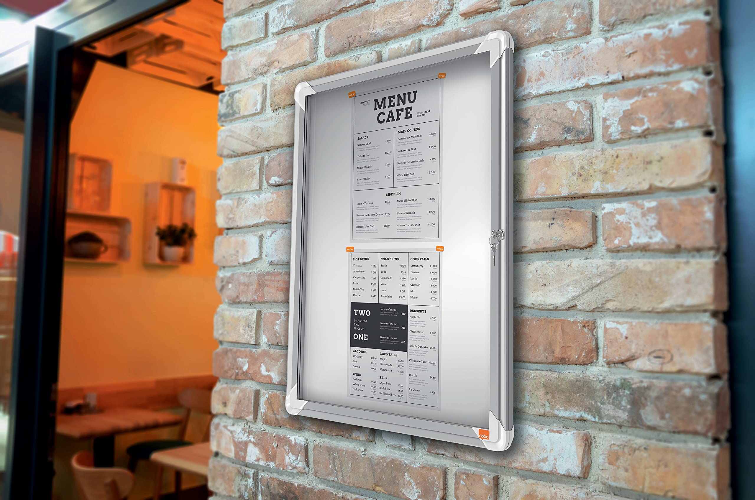 Nobo abschließbarer Schaukasten mit magnetischer Notiztafel, 4 x A4, Premium Plus, Weiß, 1902557