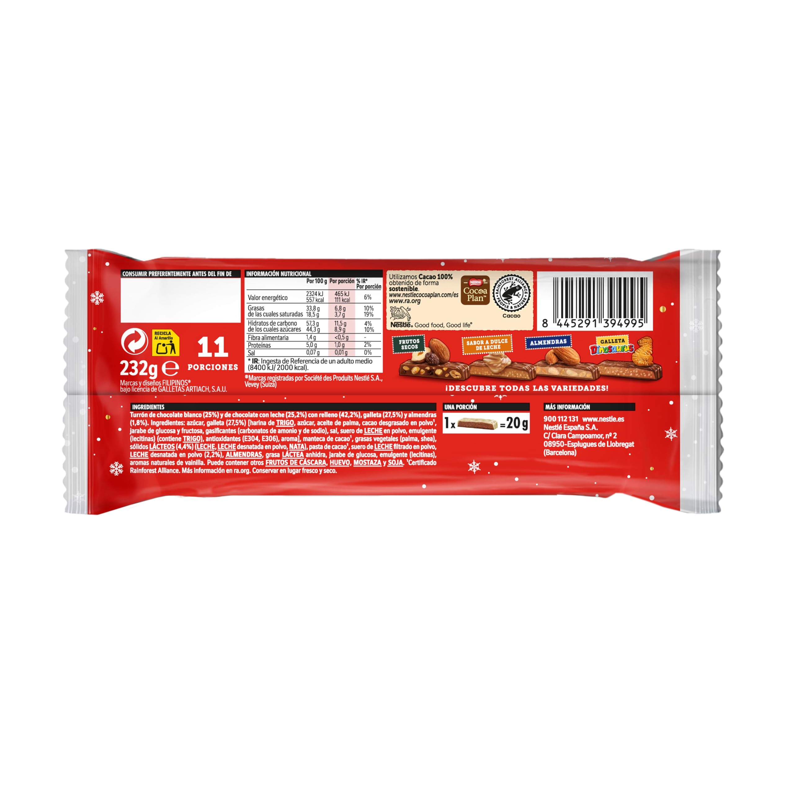 NESTLÉ Extrafino Turrón de chocolate blanco con relleno Galleta Filipinos 232g