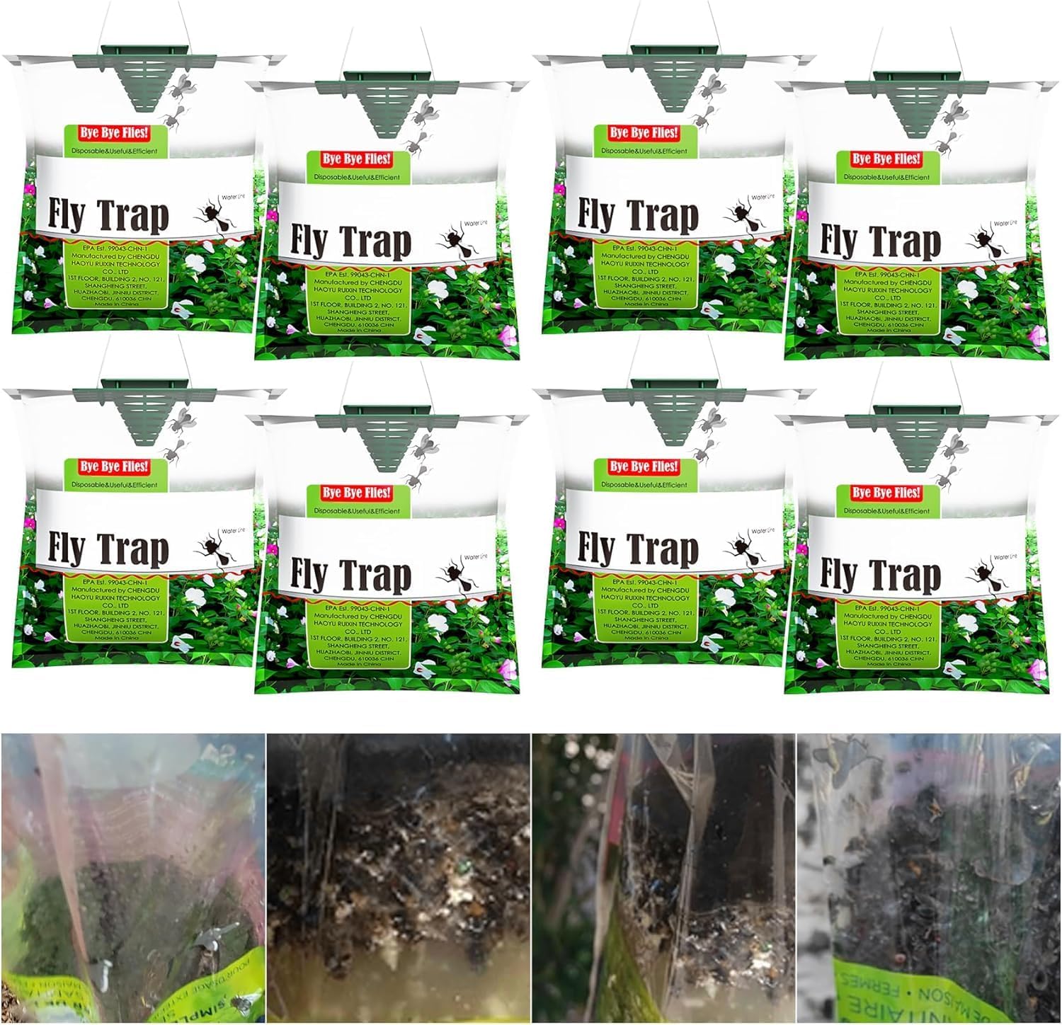 8 Pack Large Fly Bag with Bait, Effective Fly Killer, Fly Traps Outdoor, Hanging Mosquito Catcher for Indoor/Outdoor Family Farm, Orchard 8 Pack Green