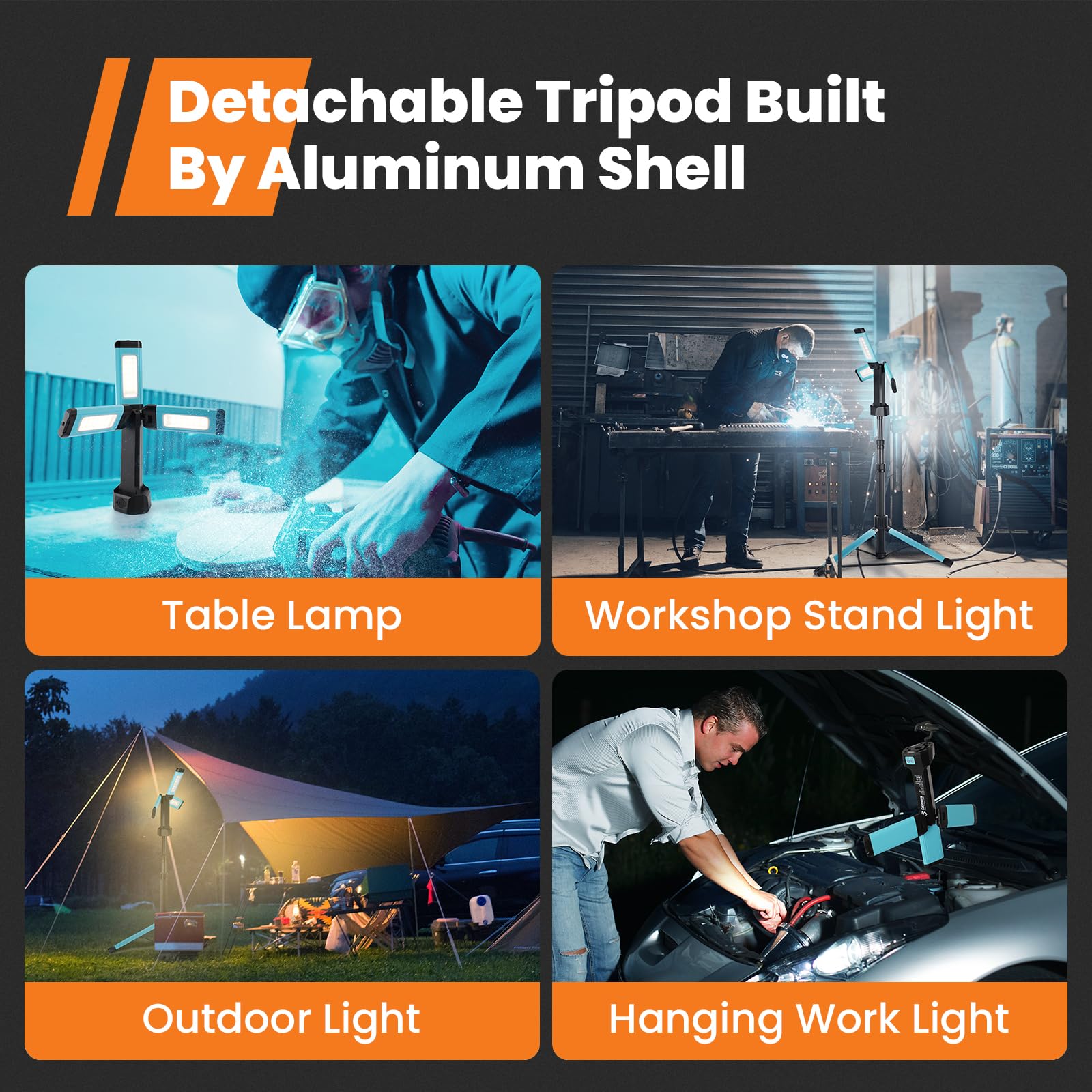 Faretto da costruzione a LED con treppiede, faro da lavoro/faro da lavoro wireless GoGonova con batteria da 8000mAh, 700/1200/2200 lumen, 4000/6500 K, treppiede telescopico da 170cm