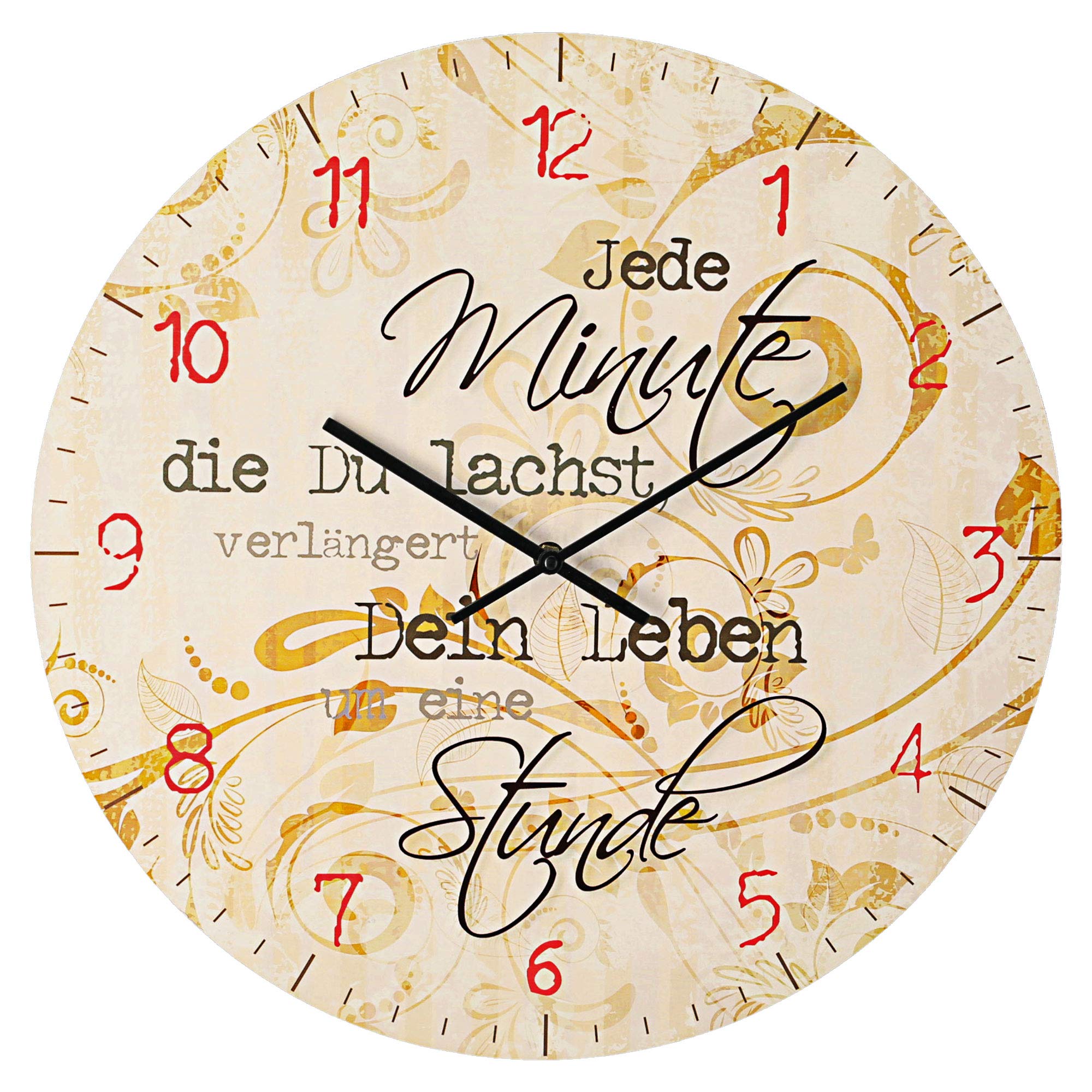Cepewa Wanduhr 'Jede Minute' – Mit Spruch, 45 Cm Durchmesser, MDF