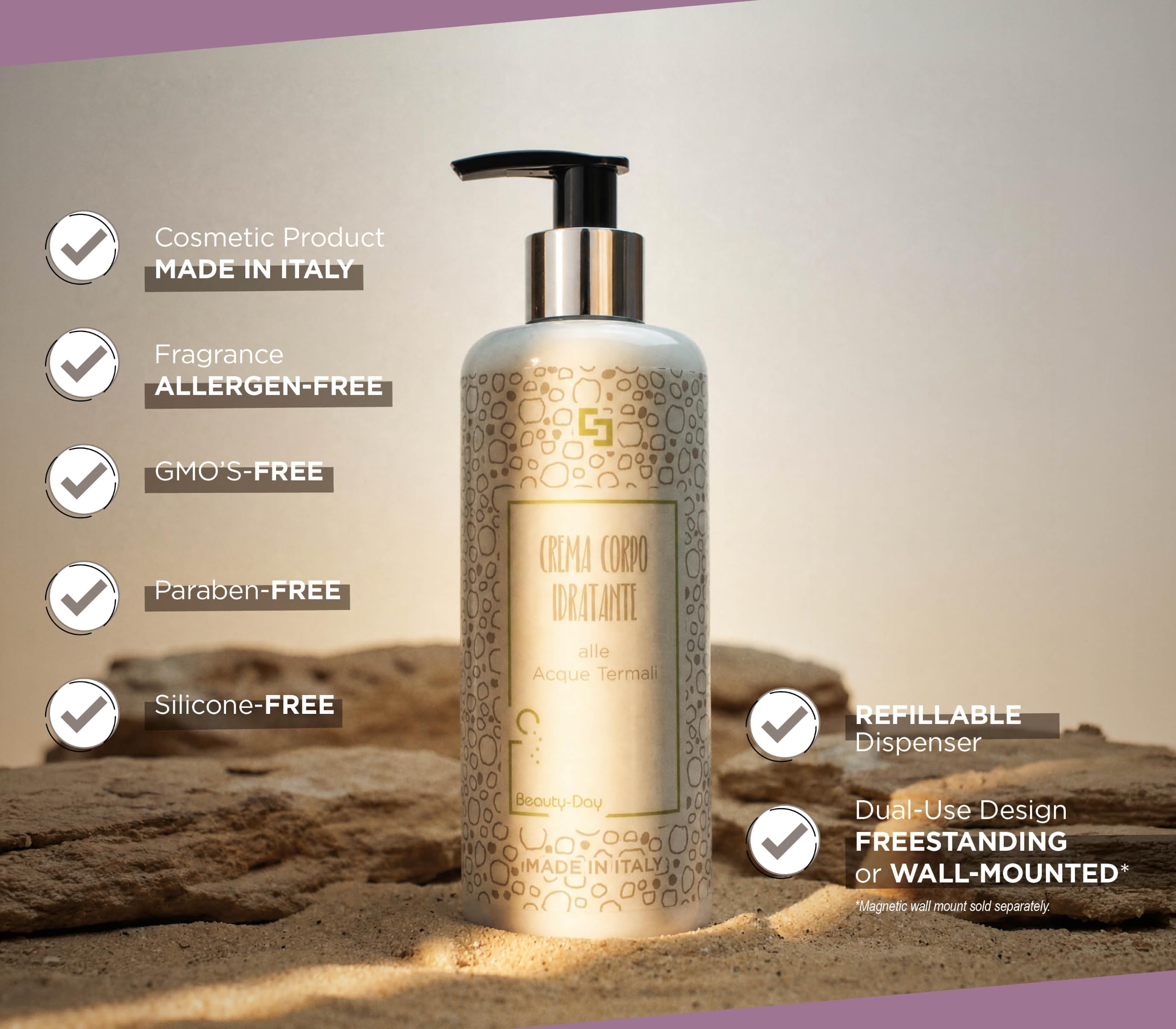 Present-More Körpercreme 300 ml Beauty-Day Italy - Körpercreme 15 Stück für Hotels, B & B und Hotels | Allergenfreie Körpercreme mit Ylang Ylang-Duft