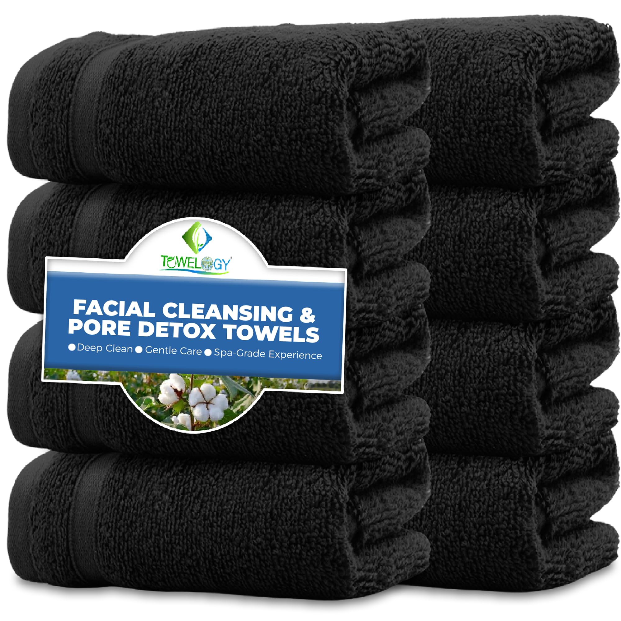 Towelogy® 8 x Cotton Face Cloths, Blackhead Remover, Makeup Cleanser & Spa Steam Towel