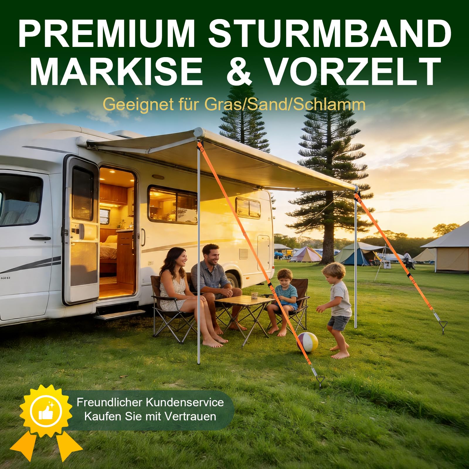 Juego de toldos de cinta para tormentas Thule/Fiamma con anclaje de suelo en espiral de 39 cm, protección contra tormentas, accesorios para carpas de autocaravana, resistencia al viento, duradero