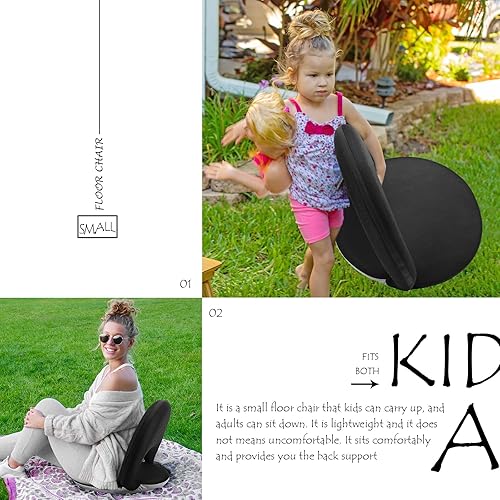 Miniatura 4 de Nnewvante Floor Chair 42-Position Adjustable Floor Seating for Kids Adults with Back Support Folding Floor Seat Cushioned Recliner Meditation Negro