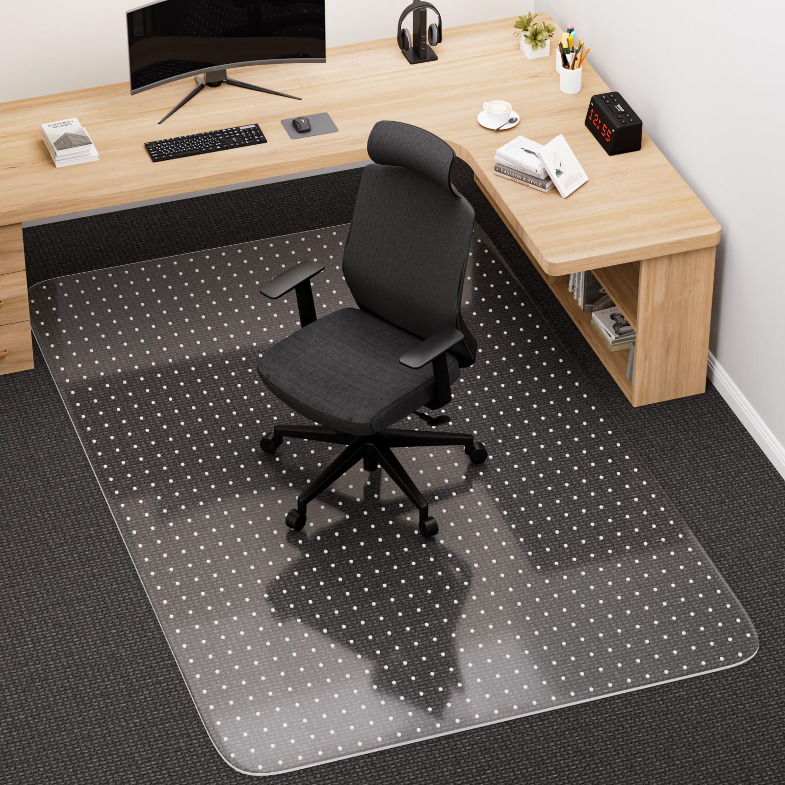 Office Chair Mat for Carpet, 48" x 60" Clear Desk Chair Mat with Lip, Heavy Duty Plastic Floor Protector for Low Pile Carpet, Smooth Easy Glide Under Desk for Office or Home