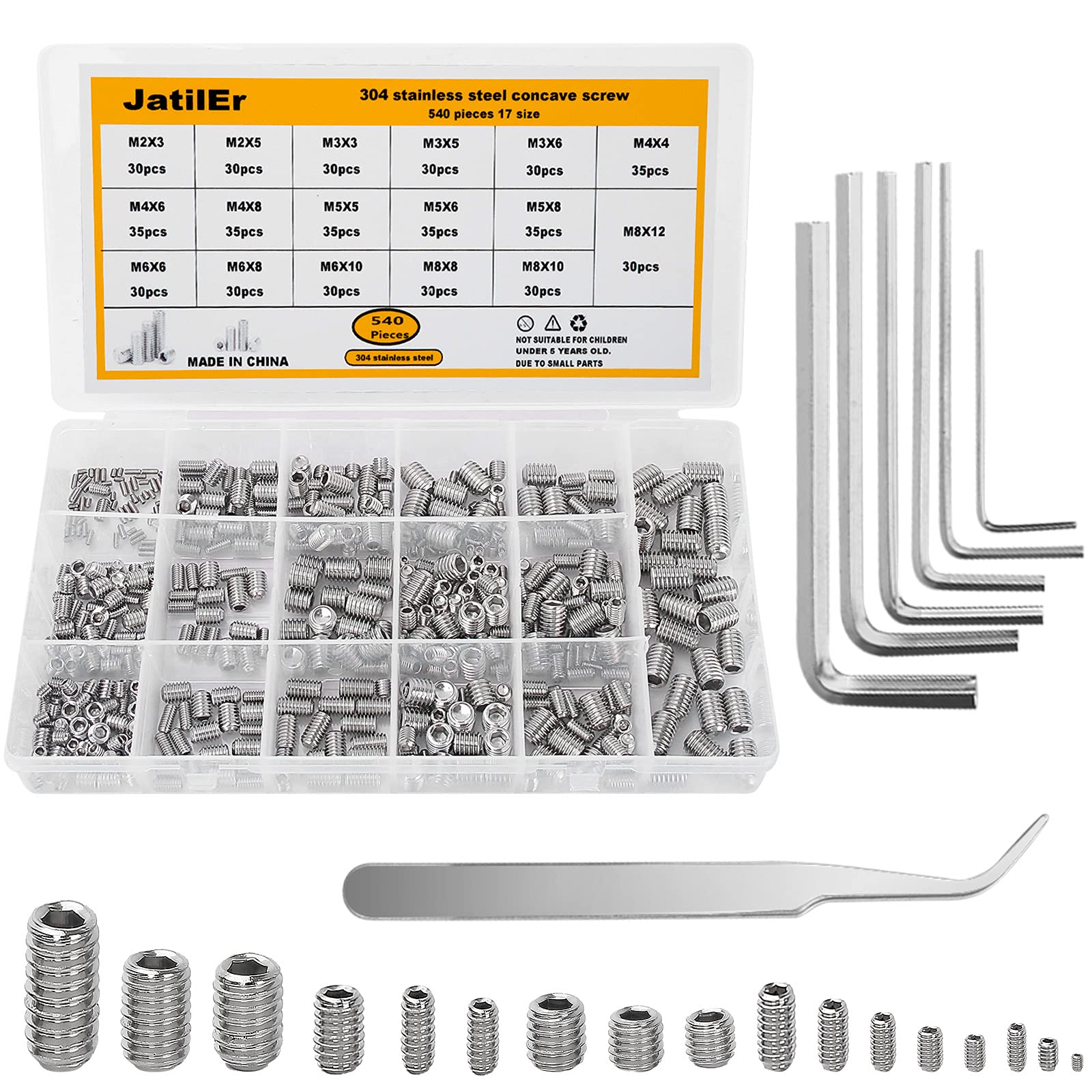 Buy JatilEr 540Pcs Grub Screws Set, Metric Hex Grub Screw Mixed M2 M3