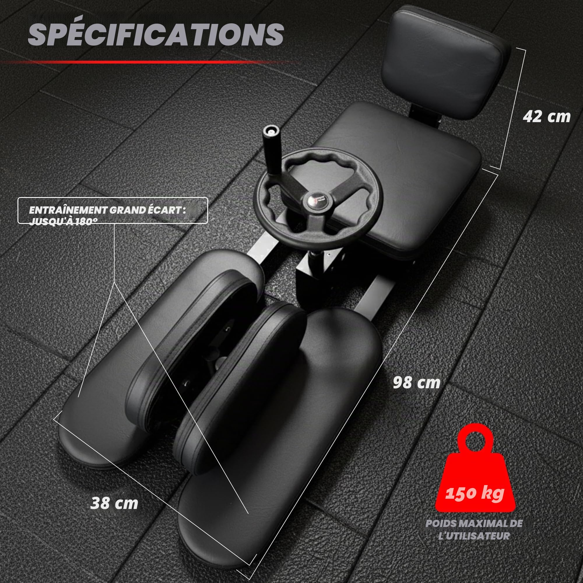 Machine Grand Écart – Écarteur de Jambes Professionnel avec Siège Confortable et Supports Rembourrés – Assouplisseur de Jambes Jusqu’à 180° pour Arts Martiaux, Danse, Ballet et Fitness