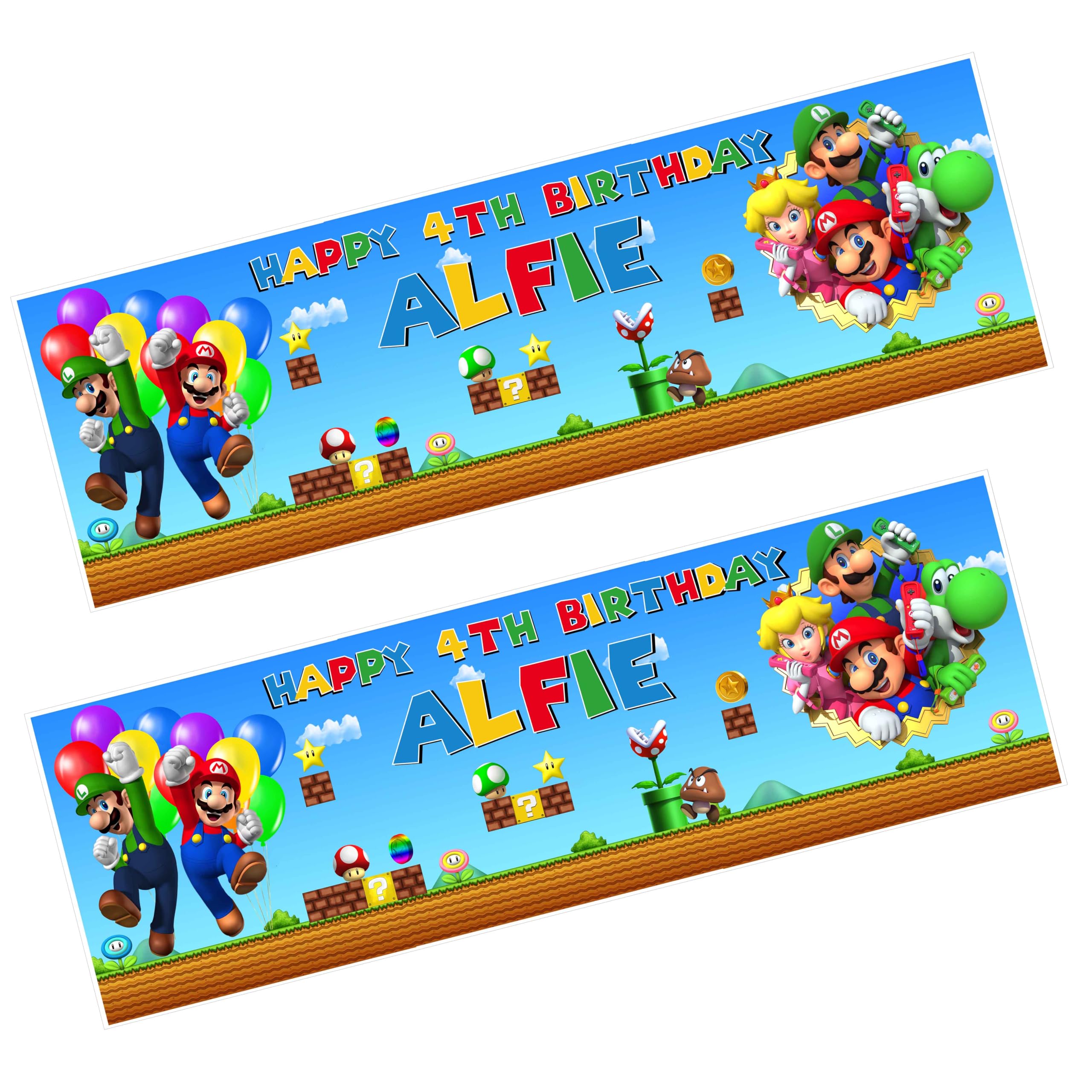 Mario Personalised Party Banner. Party Decoration, Birthday Gift, Party Banners, x 2