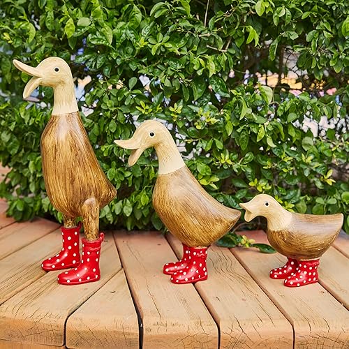 Miniatura 2 de Decoración de pato para patio, patos de jardín con botas de agua manchadas, juego de 3 estatuas de decoración de jardín, estatua de figura de pato,